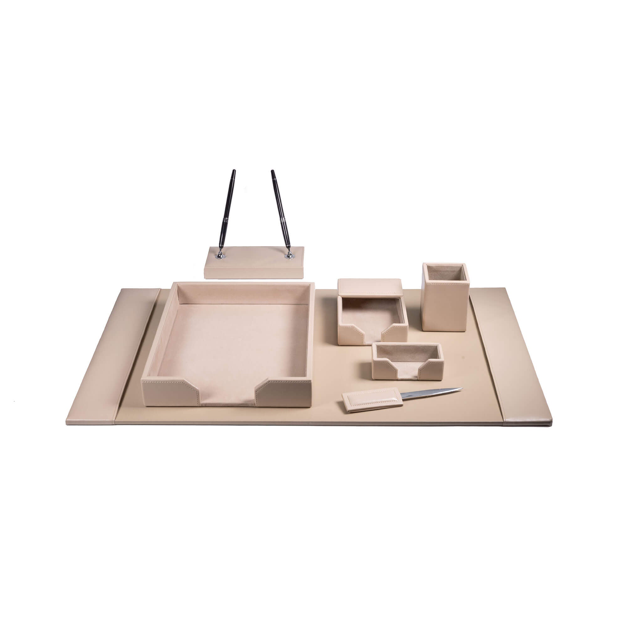 White Latte Bonded Leather 7-Piece Desk Set