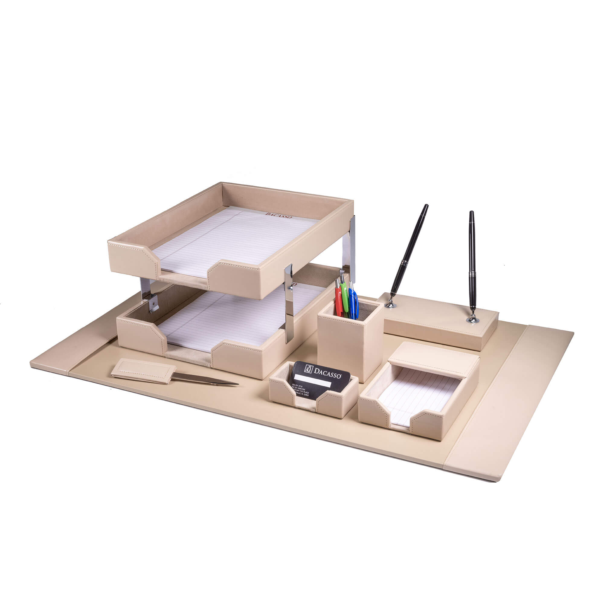 White Latte Bonded Leather 9-Piece Desk Set