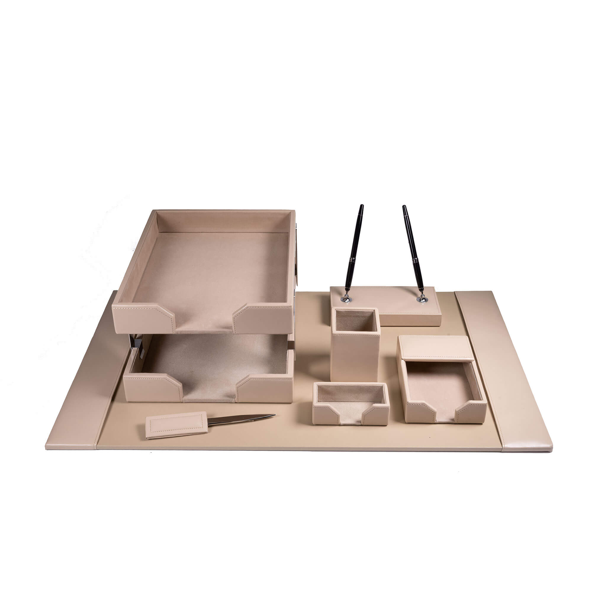 White Latte Bonded Leather 9-Piece Desk Set