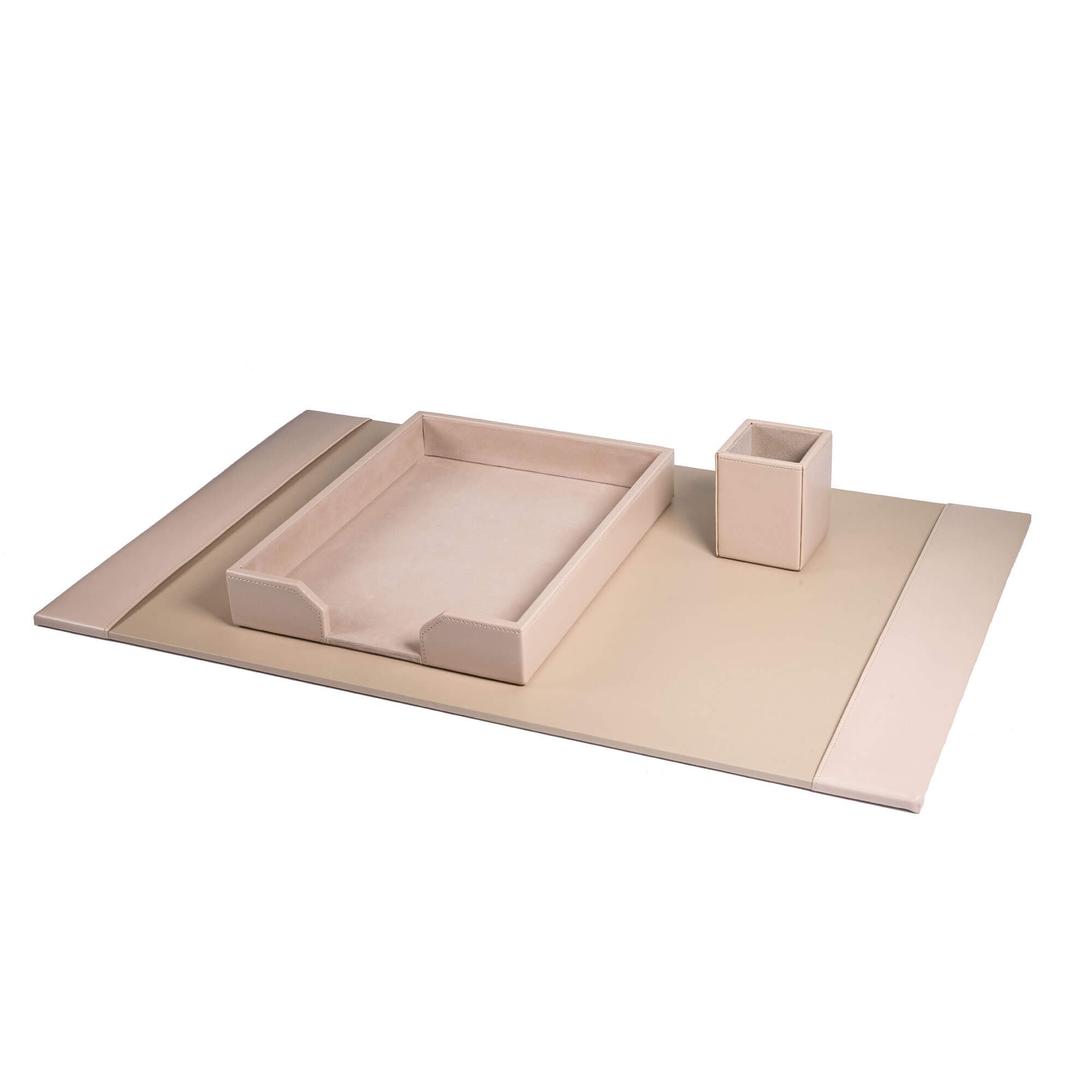 White Latte Bonded Leather 3-Piece Desk Set