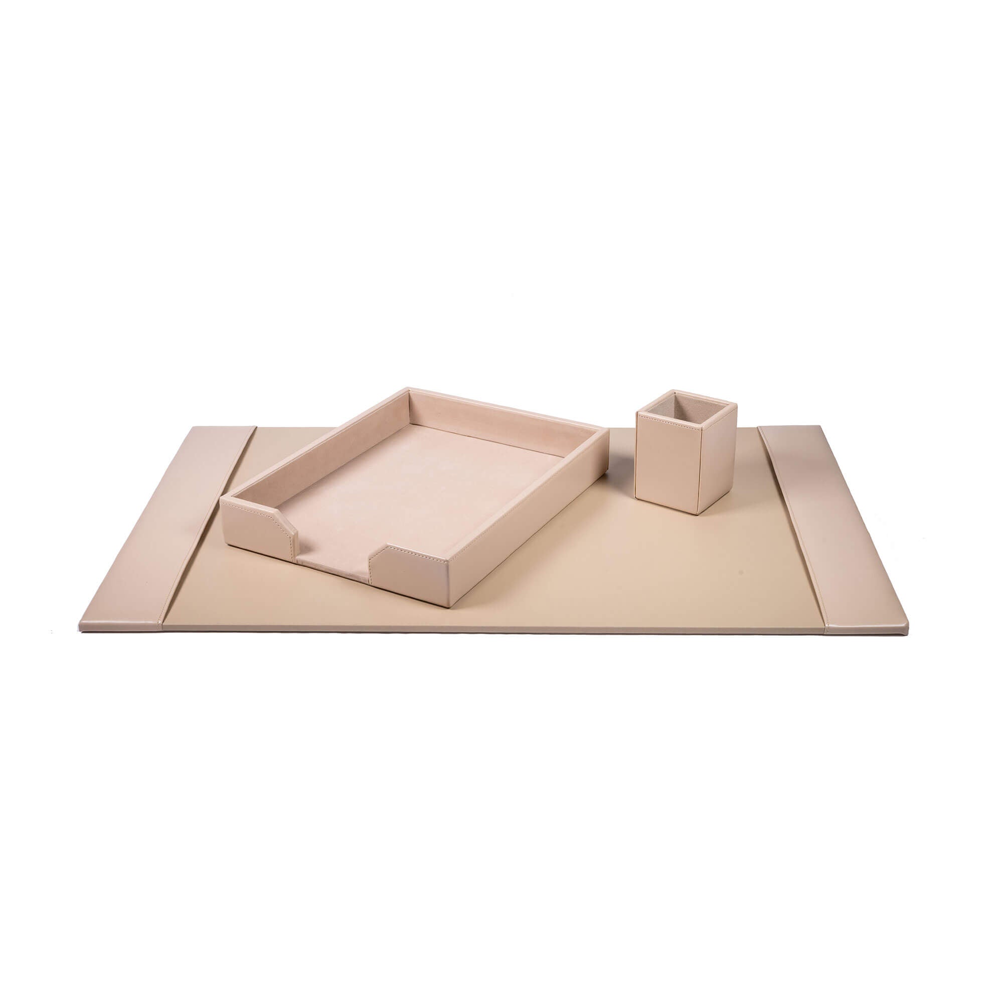 White Latte Bonded Leather 3-Piece Desk Set