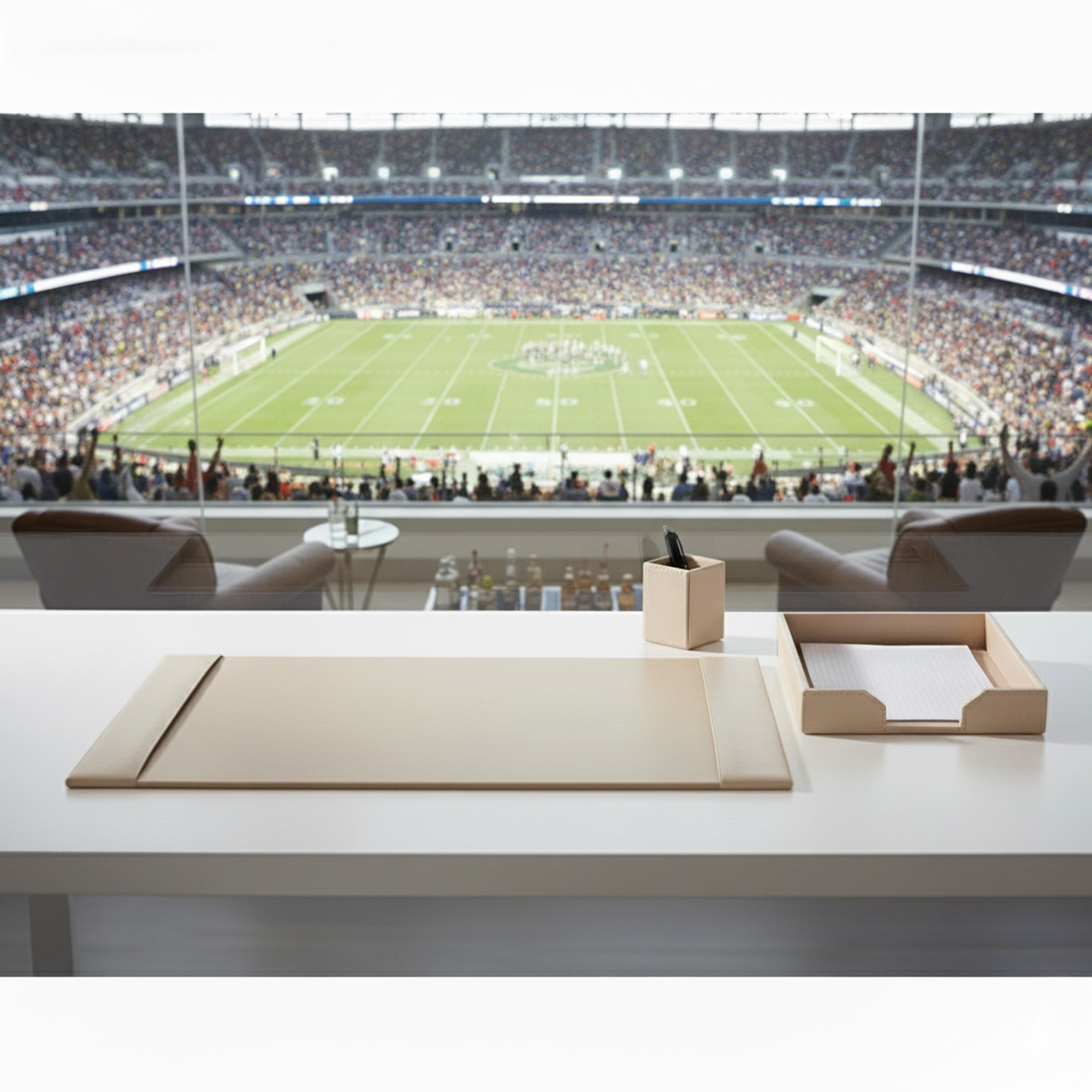 White Latte Bonded Leather 3-Piece Desk Set