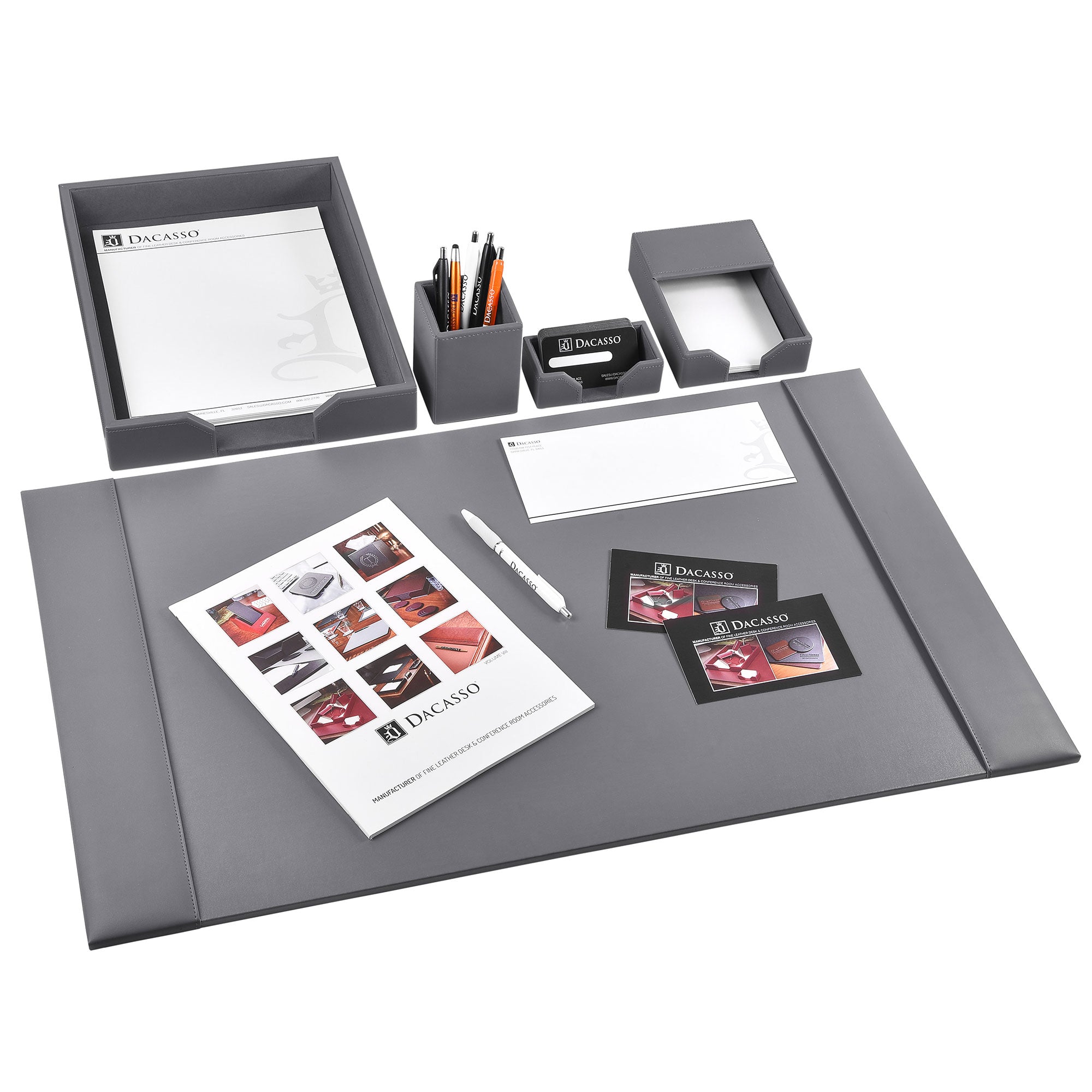 Gray Bonded Leather 5-Piece Desk Set