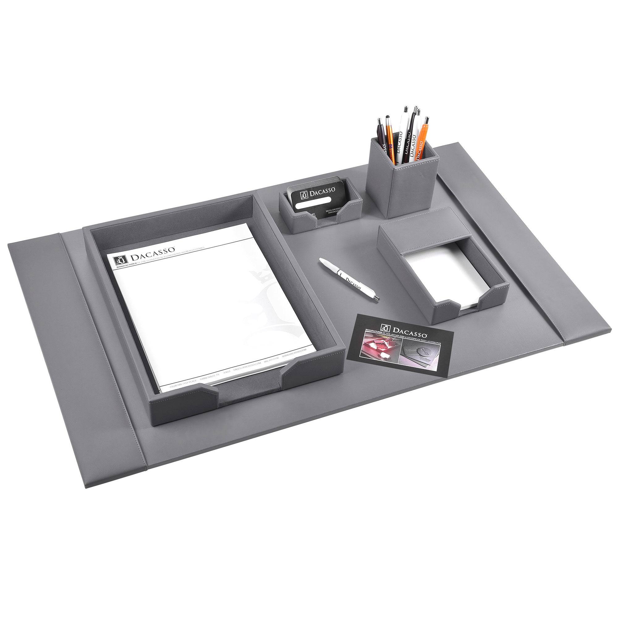 Gray Bonded Leather 5-Piece Desk Set