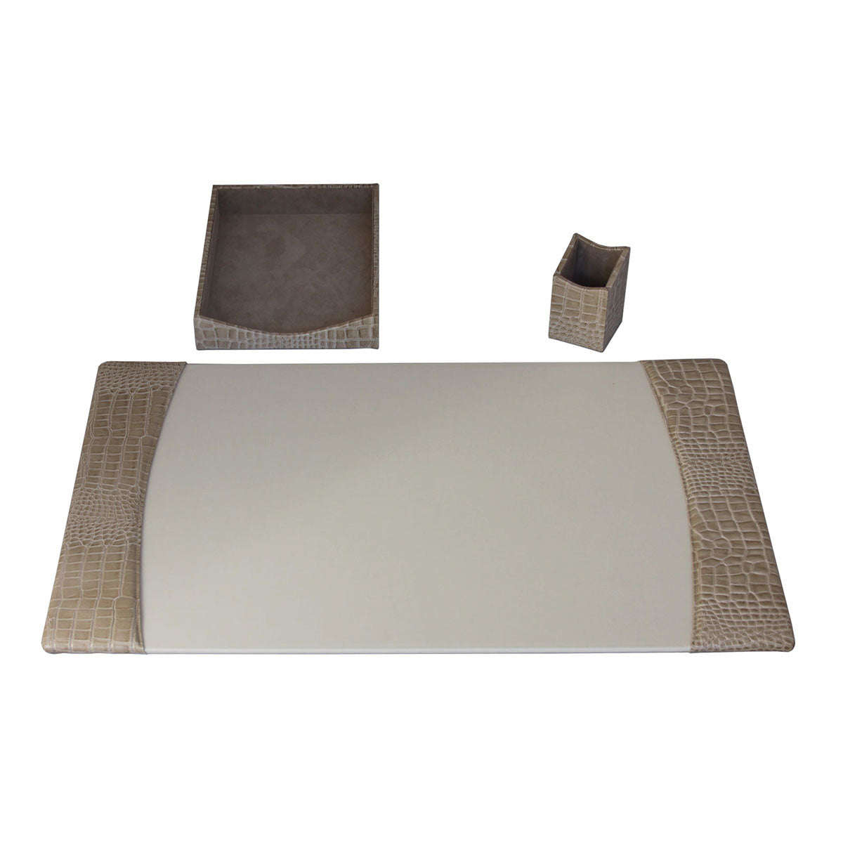 Protacini Breeze Beige Italian Crocodile Leather 3-Piece Desk Set