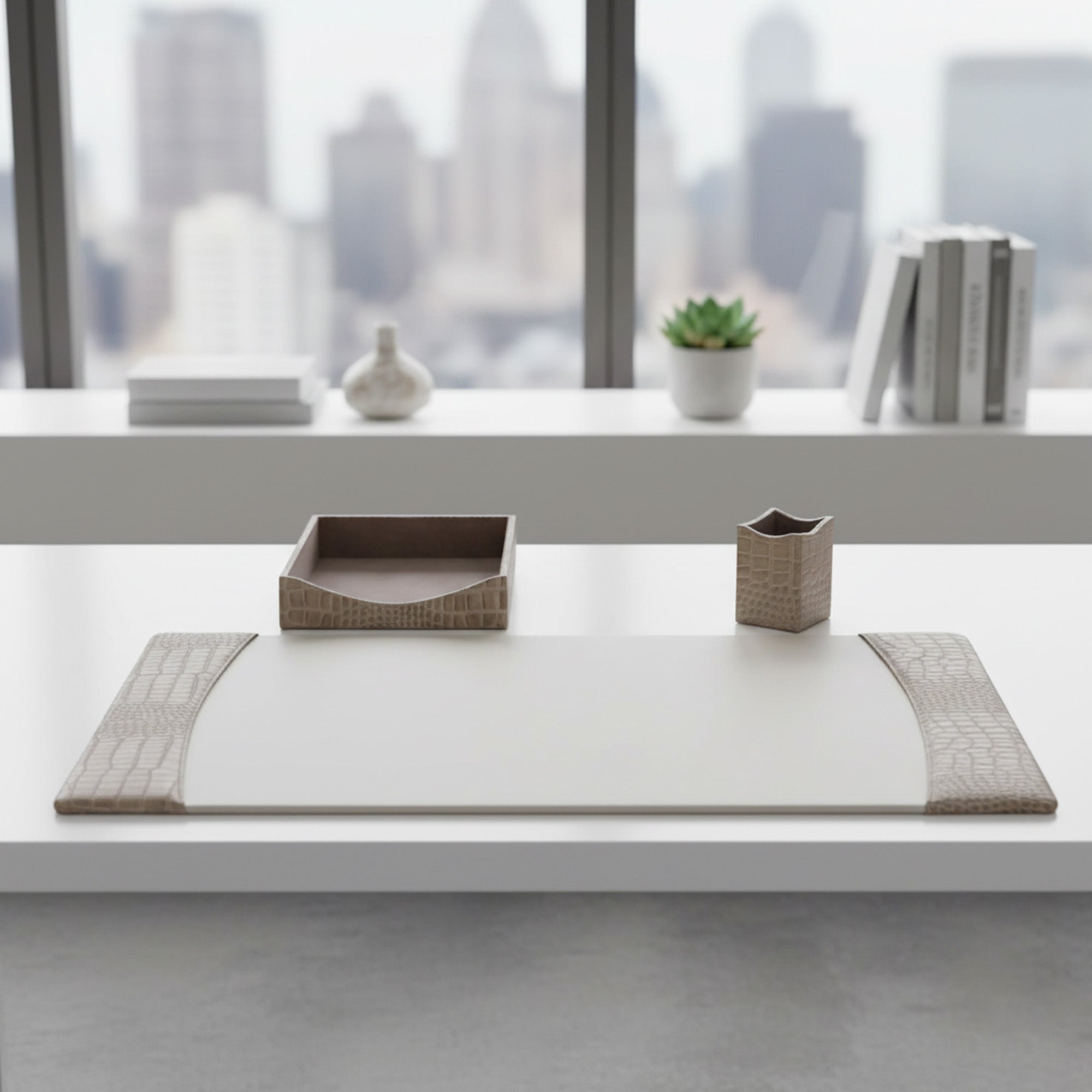 Protacini Breeze Beige Italian Crocodile Leather 3-Piece Desk Set