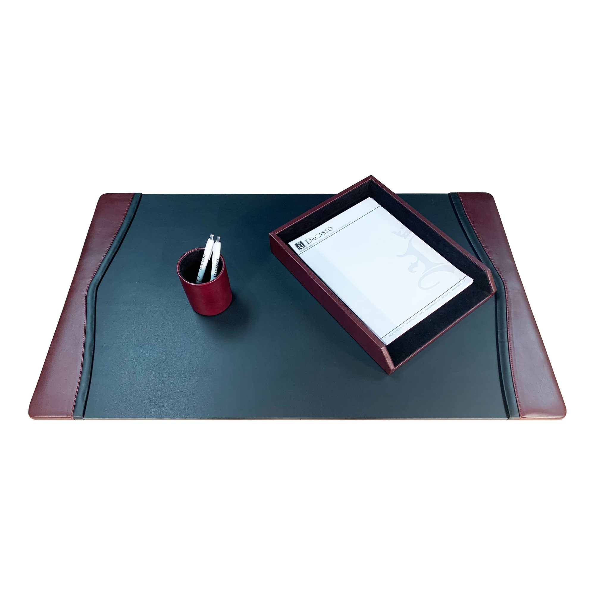 Burgundy Contemporary Leather 3-Piece Desk Set