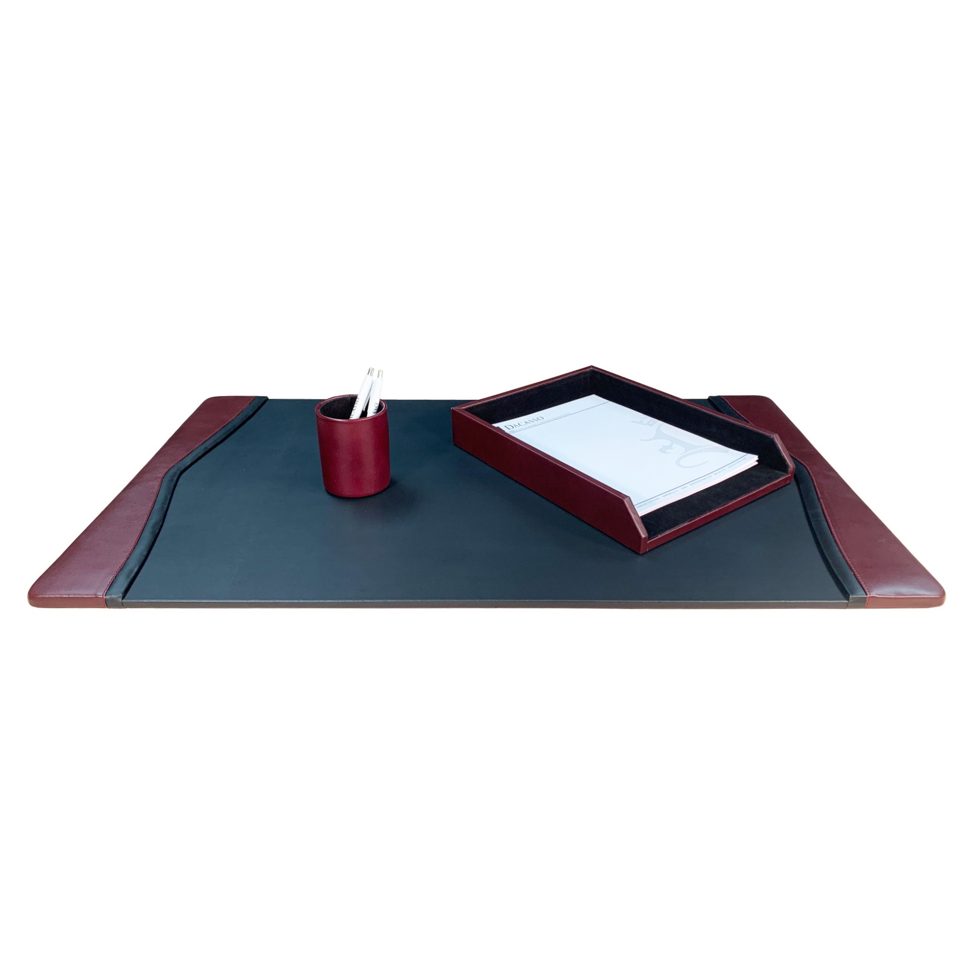 Burgundy Contemporary Leather 3-Piece Desk Set