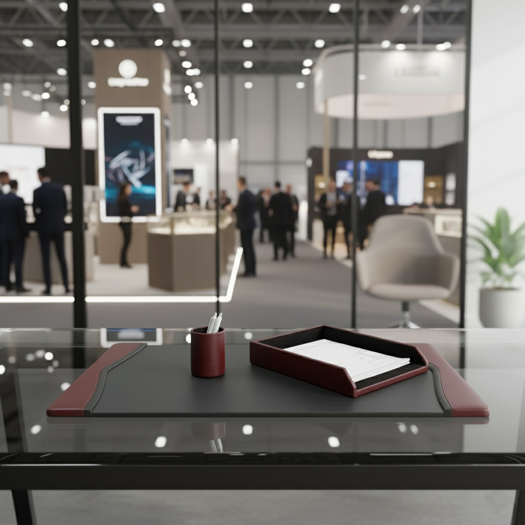 Burgundy Contemporary Leather 3-Piece Desk Set