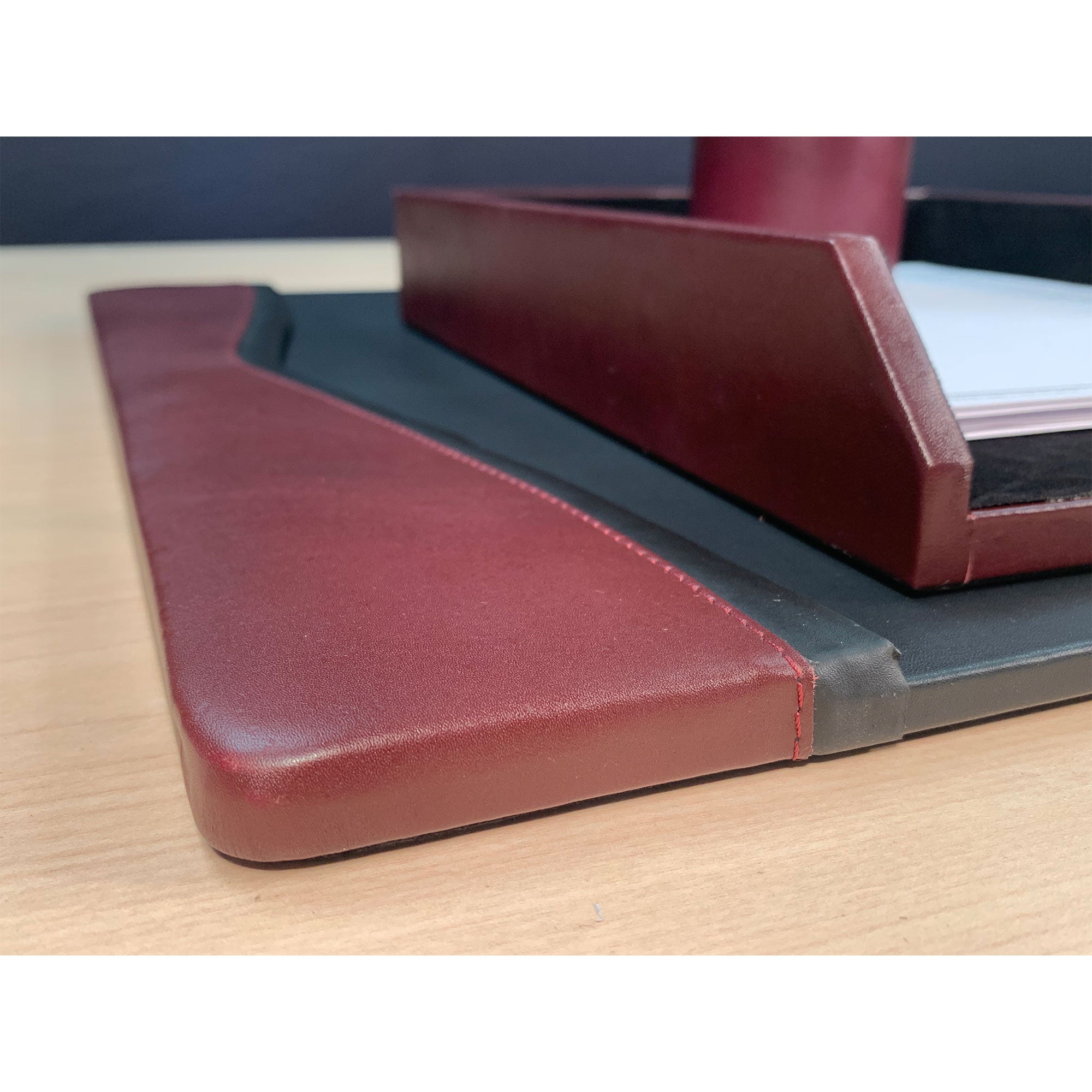 Burgundy Contemporary Leather 3-Piece Desk Set