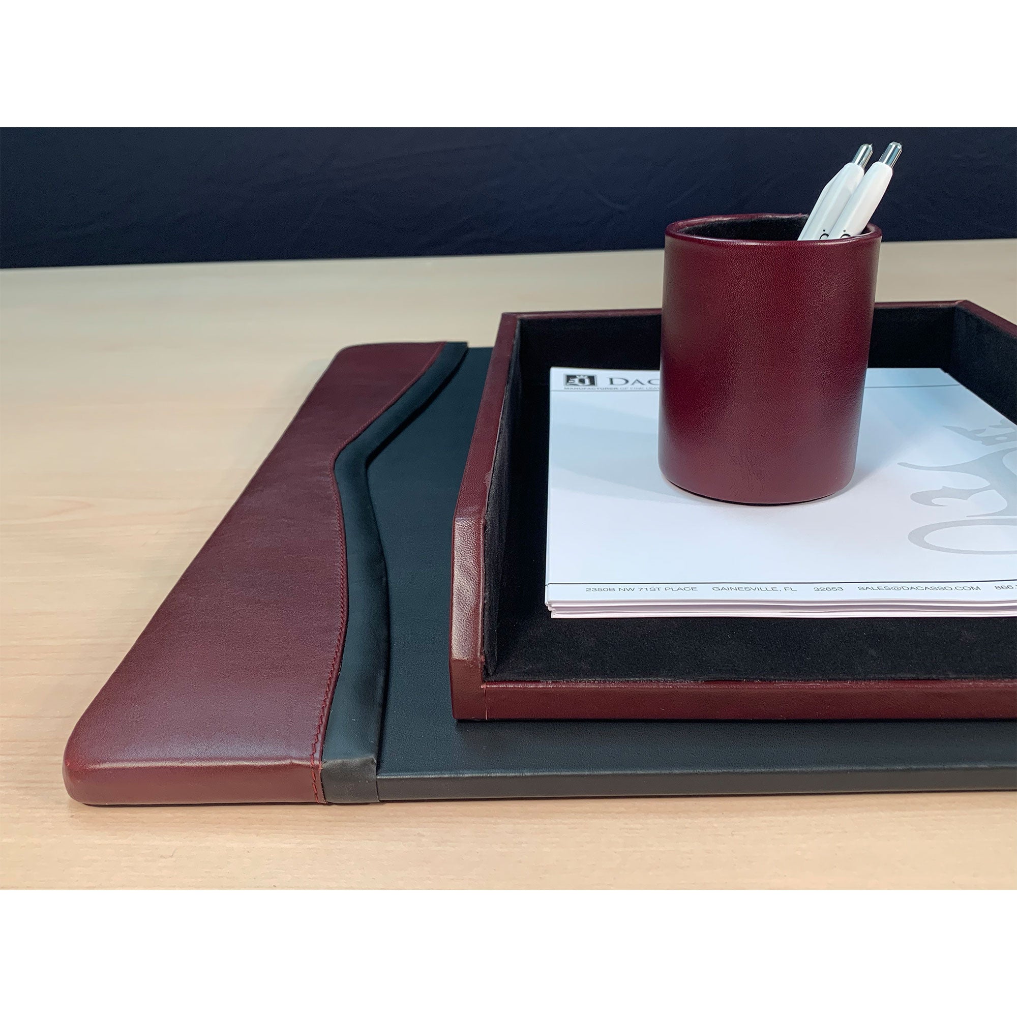 Burgundy Contemporary Leather 3-Piece Desk Set