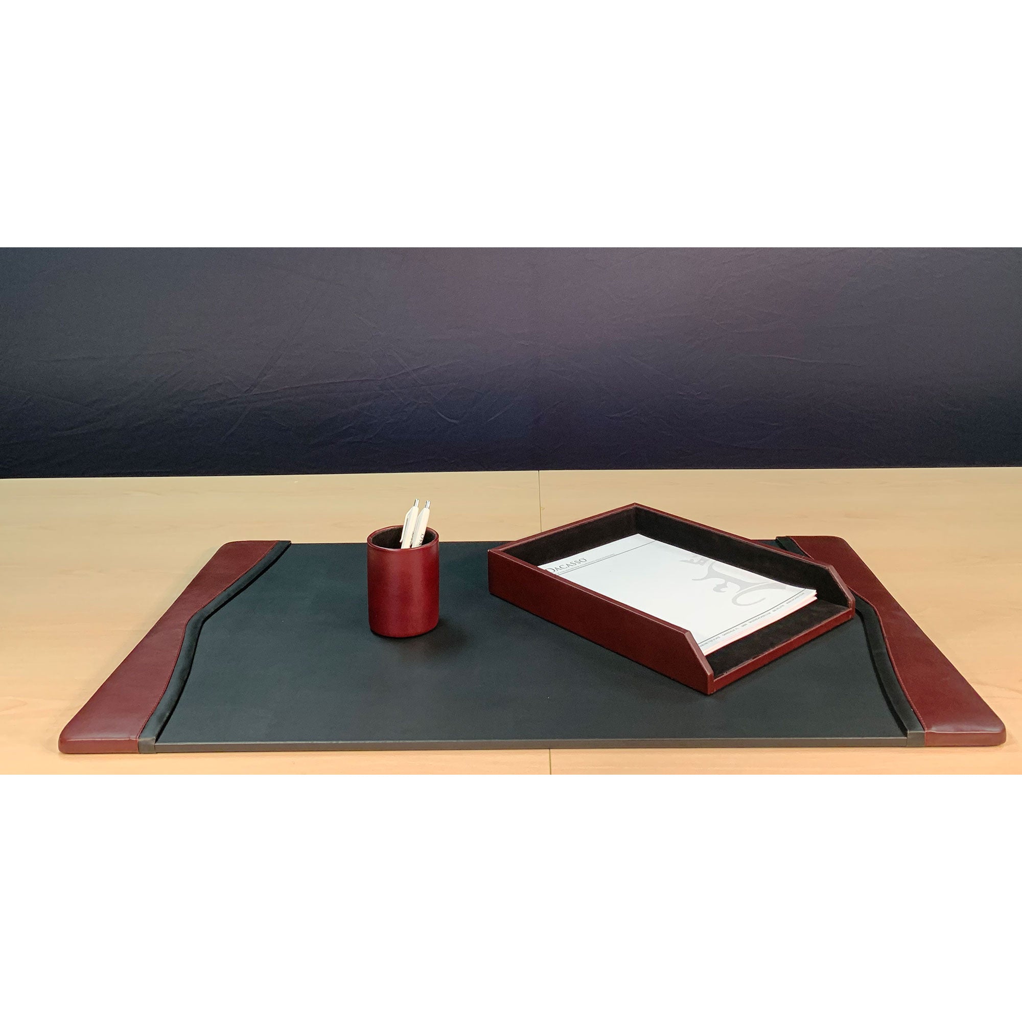 Burgundy Contemporary Leather 3-Piece Desk Set