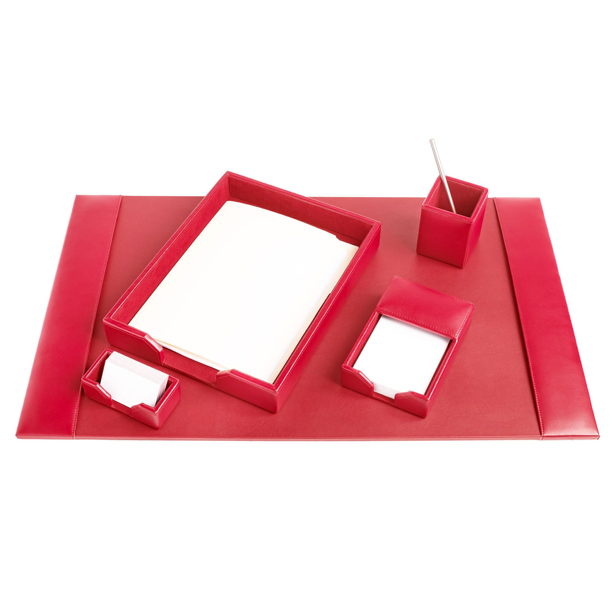 Red Bonded Leather 5-Piece Desk Set