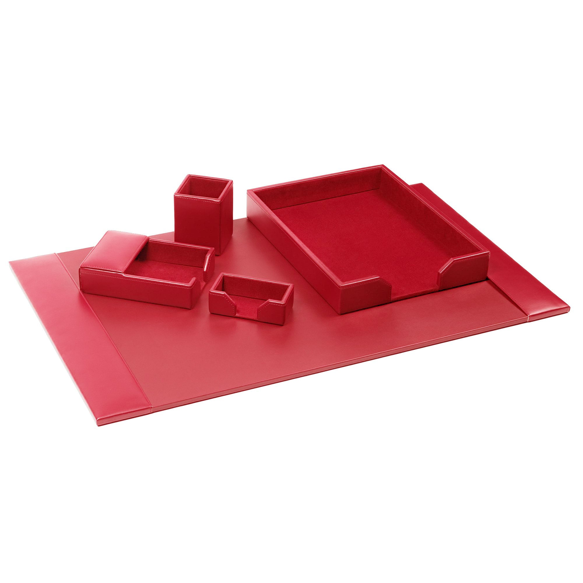 Red Bonded Leather 5-Piece Desk Set