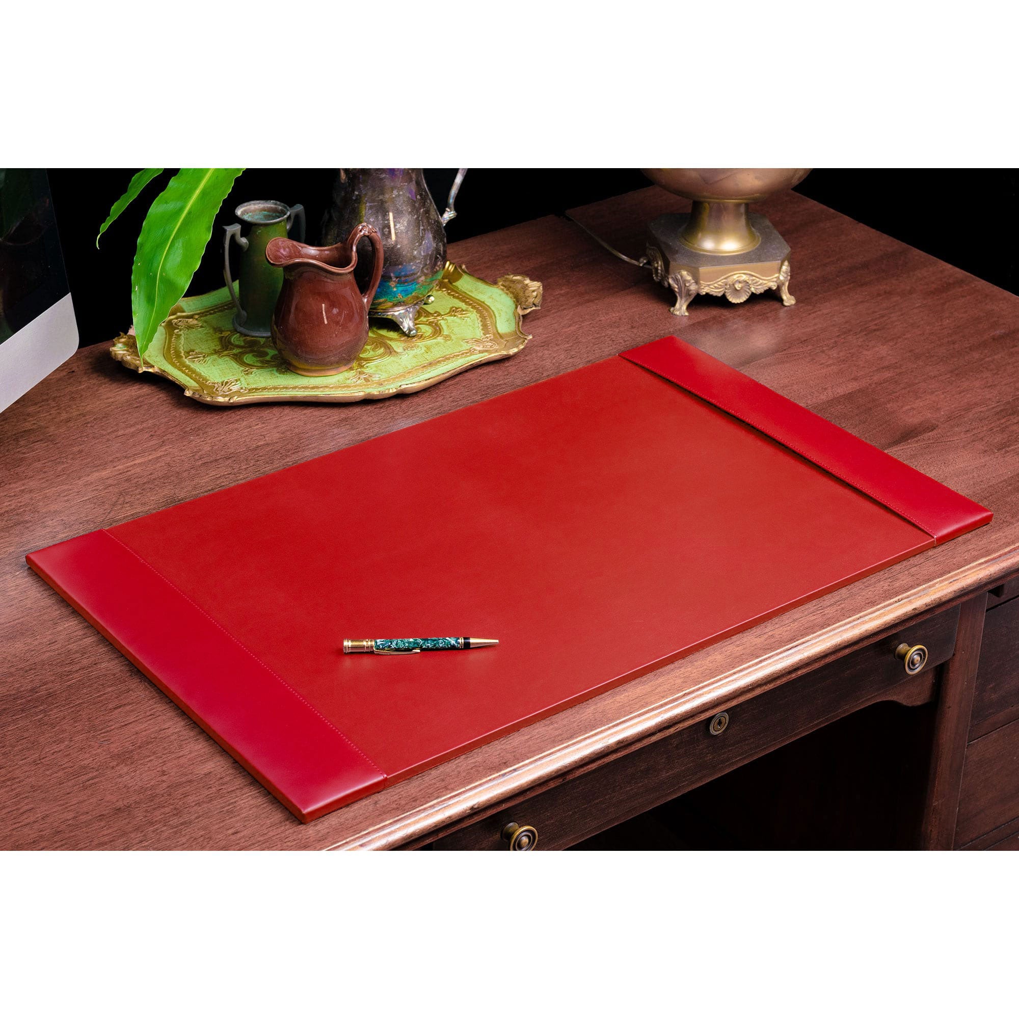 Red Bonded Leather 5-Piece Desk Set