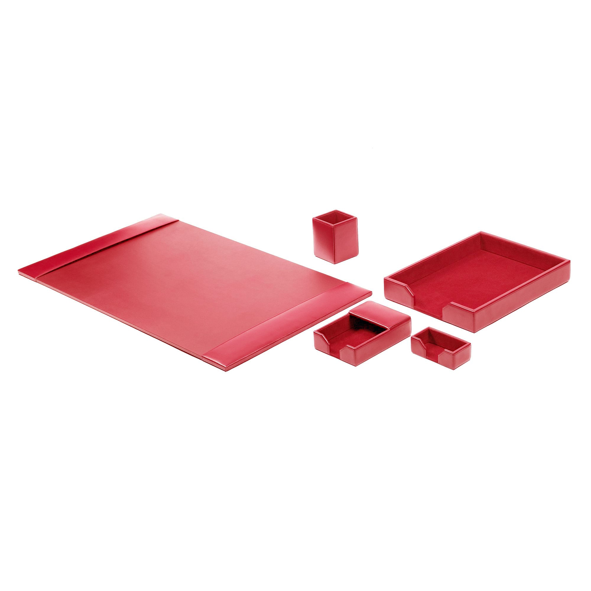 Red Bonded Leather 5-Piece Desk Set