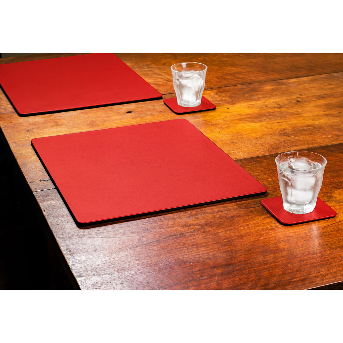 10 Seat Red Leatherette Conference Room Set w/ Square Coasters, 17 x 14 Size Pads