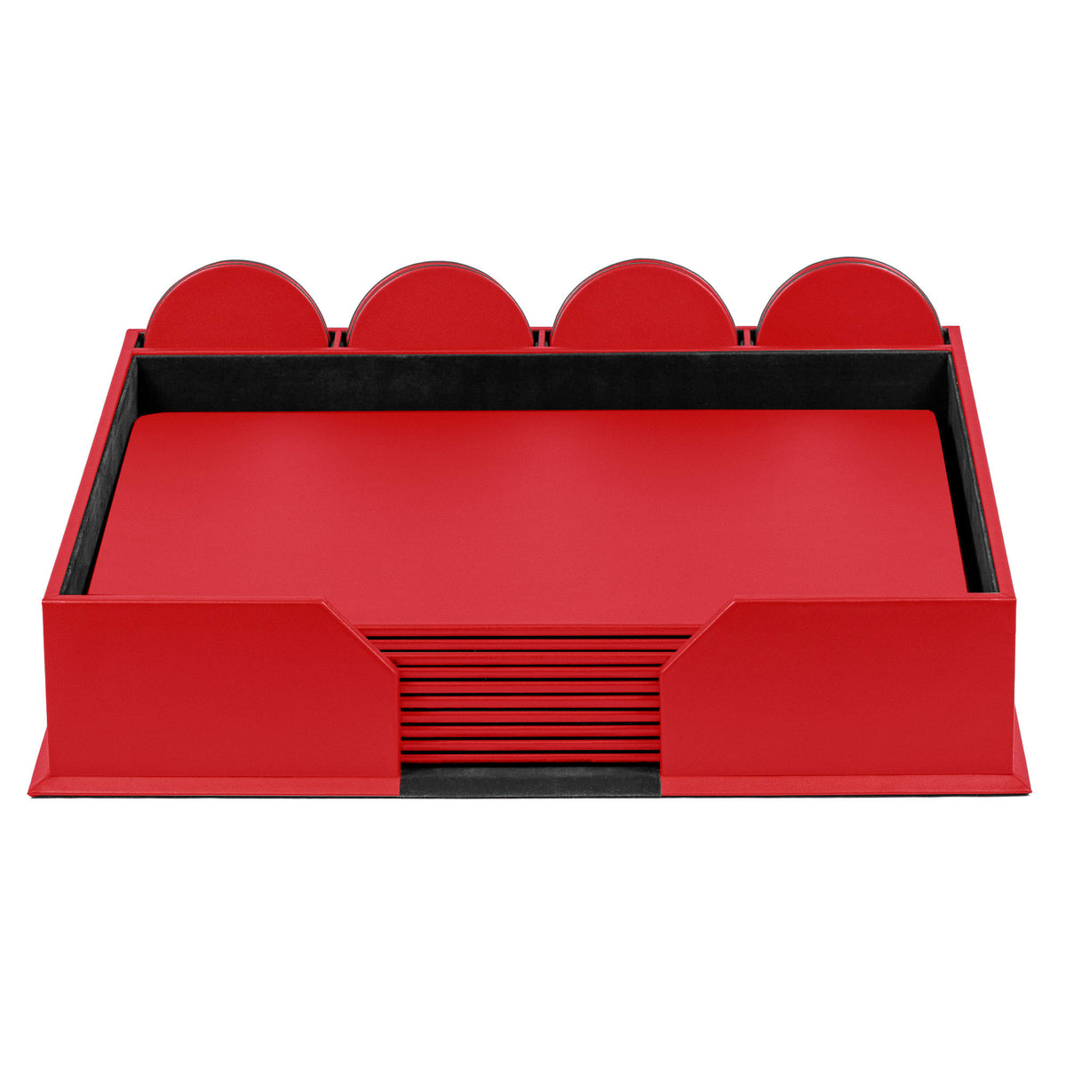 10 Seat Red Leatherette Conference Room Set w/ Round Coasters, 17 x 14 Size Pads