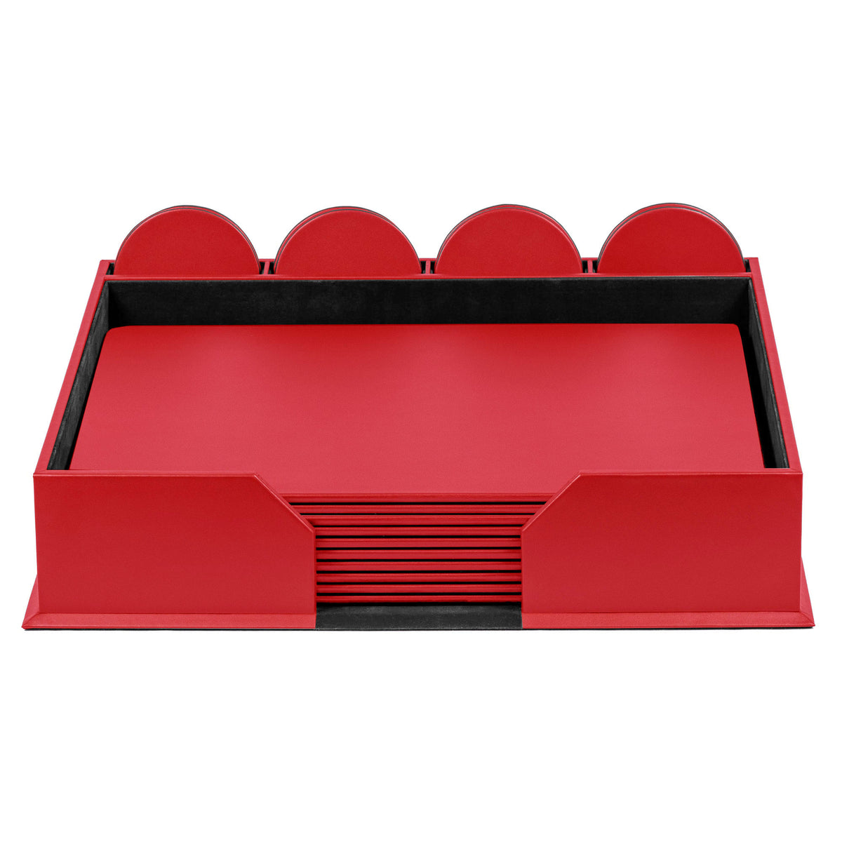 10 Seat Red Leather Conference Room Set w/ Round Coasters, 17 x 14 Size Pads