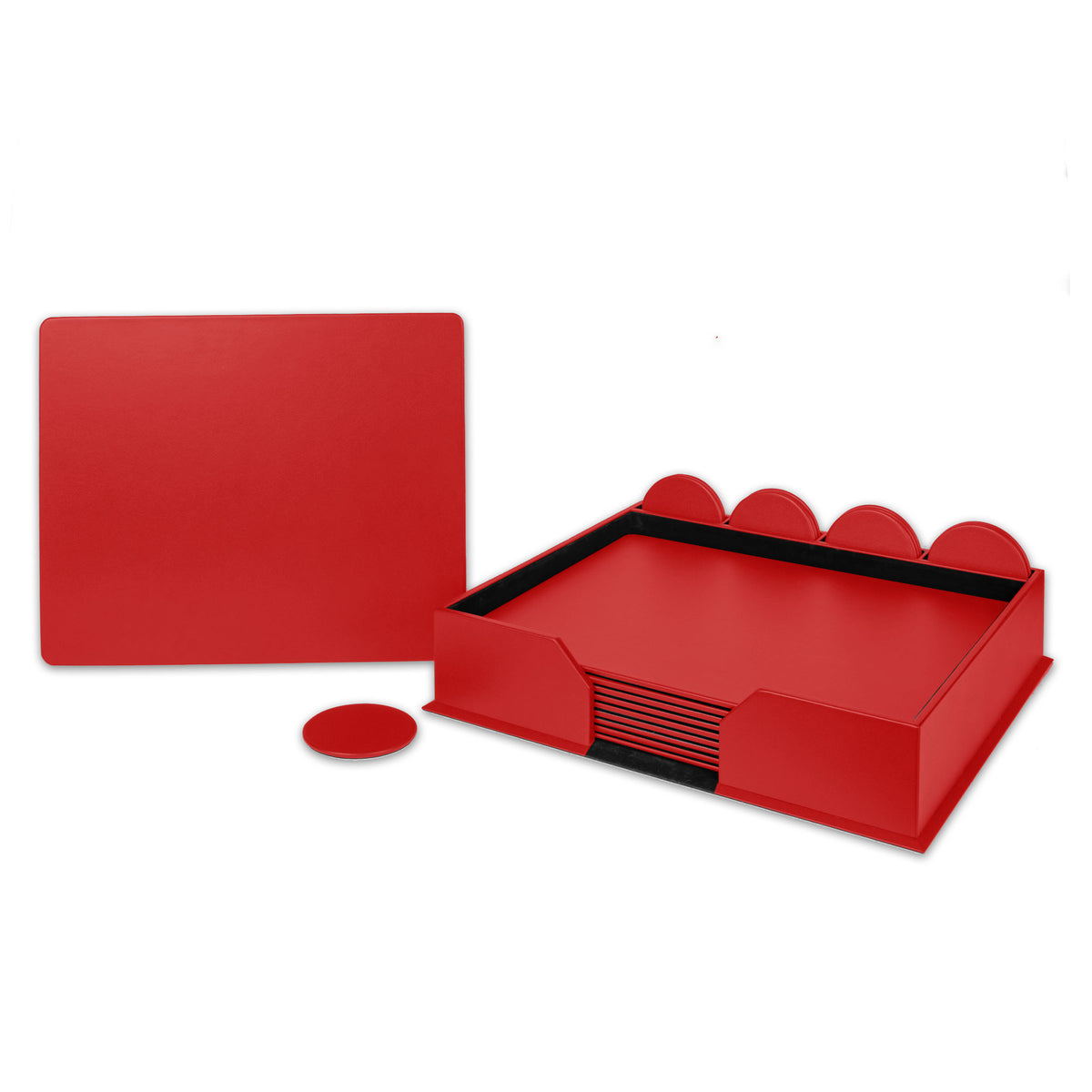 10 Seat Red Leather Conference Room Set w/ Round Coasters, 17 x 14 Size Pads