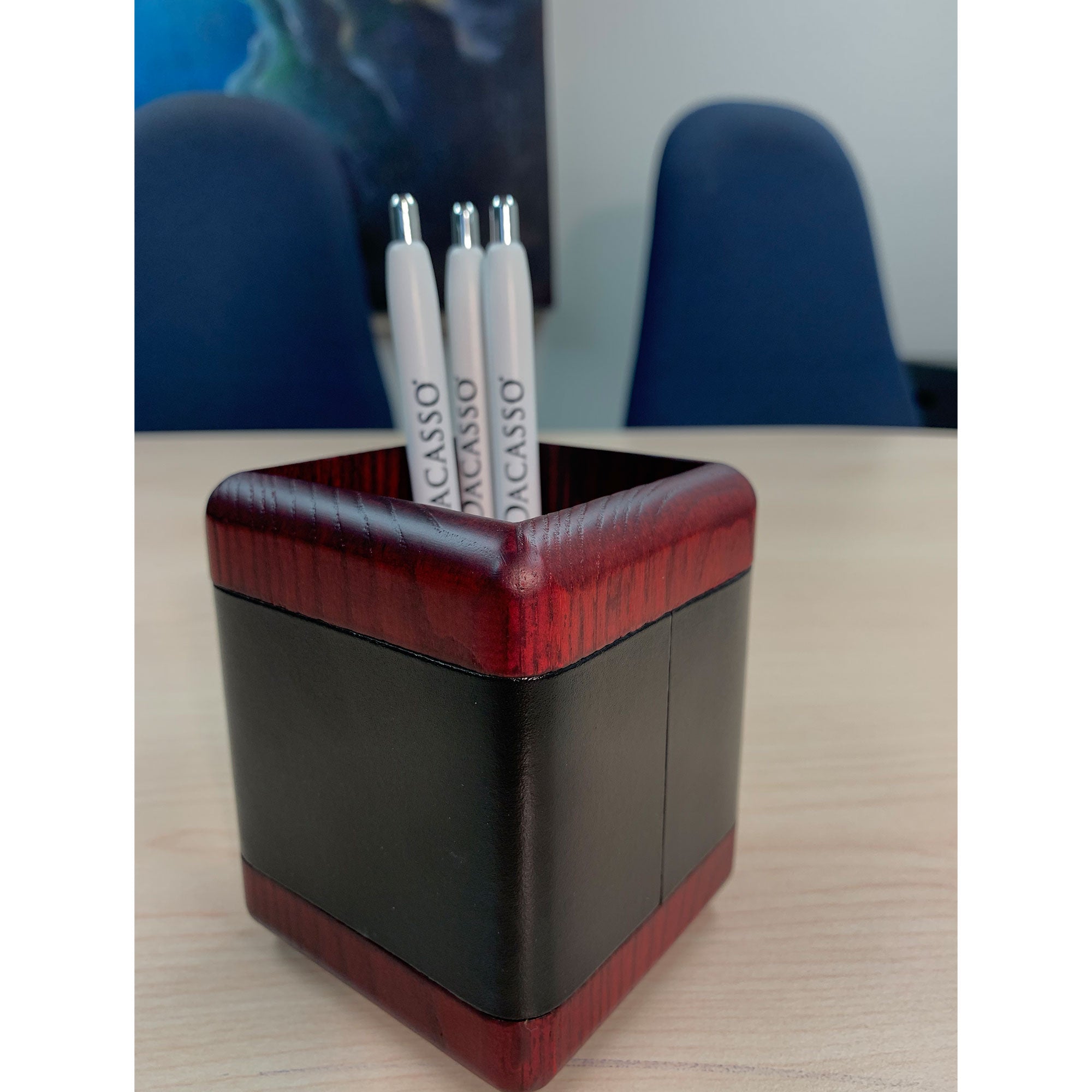 Mahogany (Rosewood) & Black Leather 8-Piece Desk Set