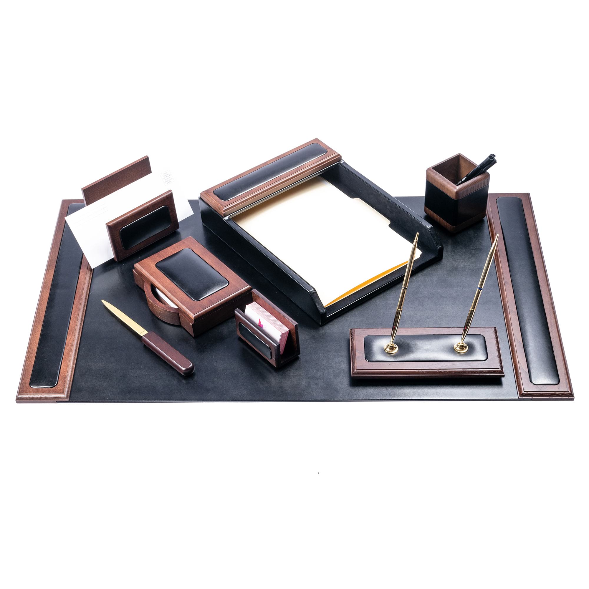 Walnut & Leather 8-Piece Desk Set