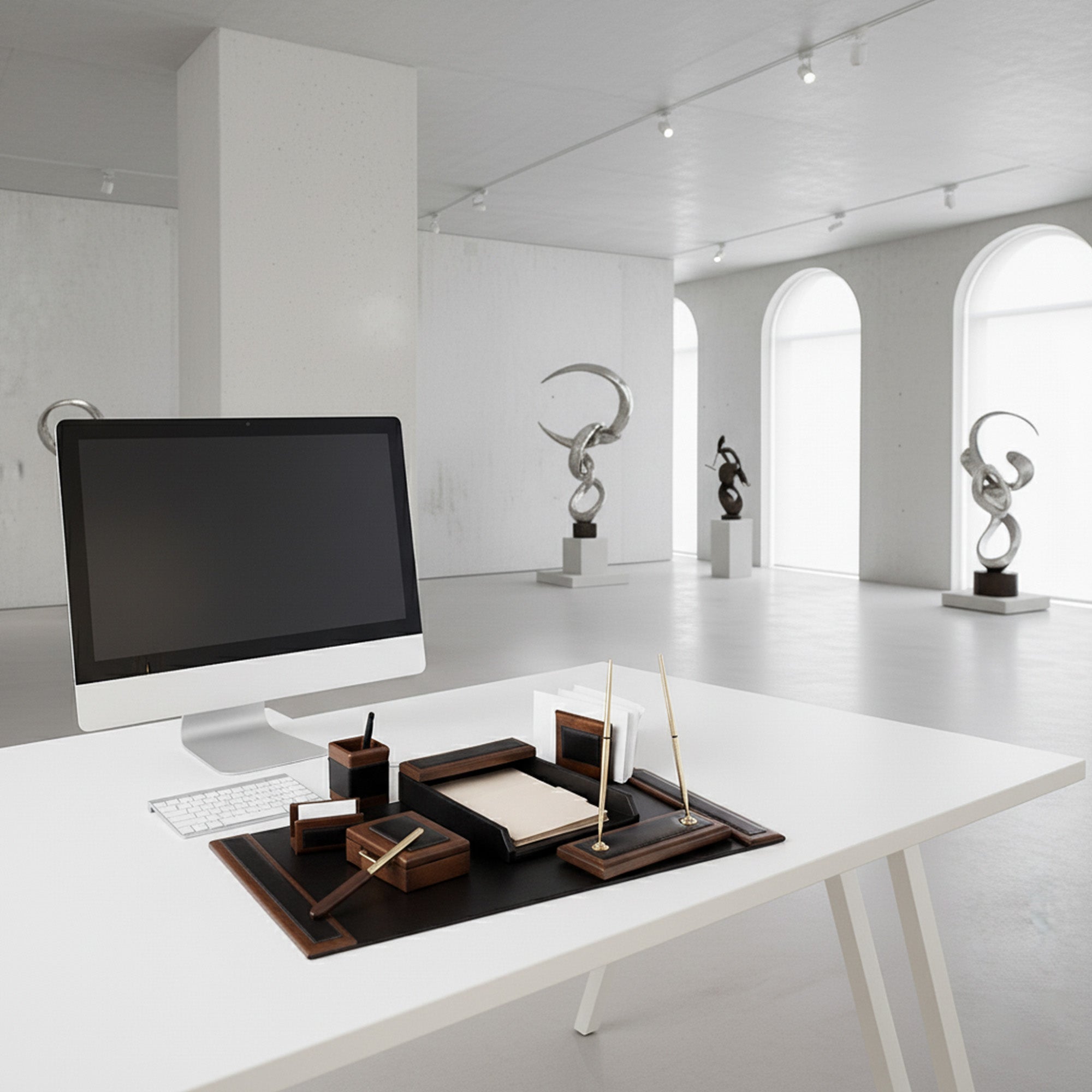 Walnut & Leather 8-Piece Desk Set