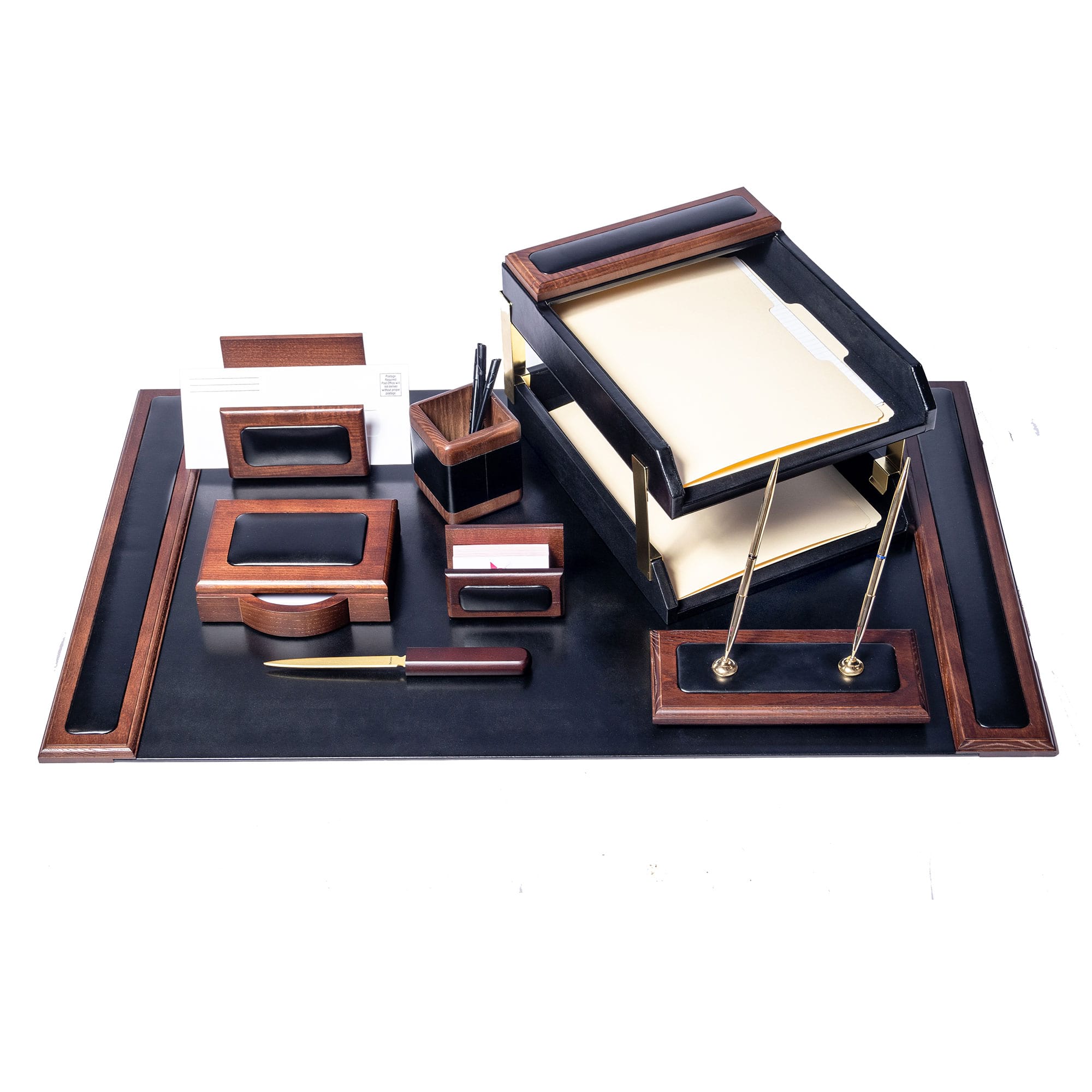 Walnut & Leather 10-Piece Desk Set