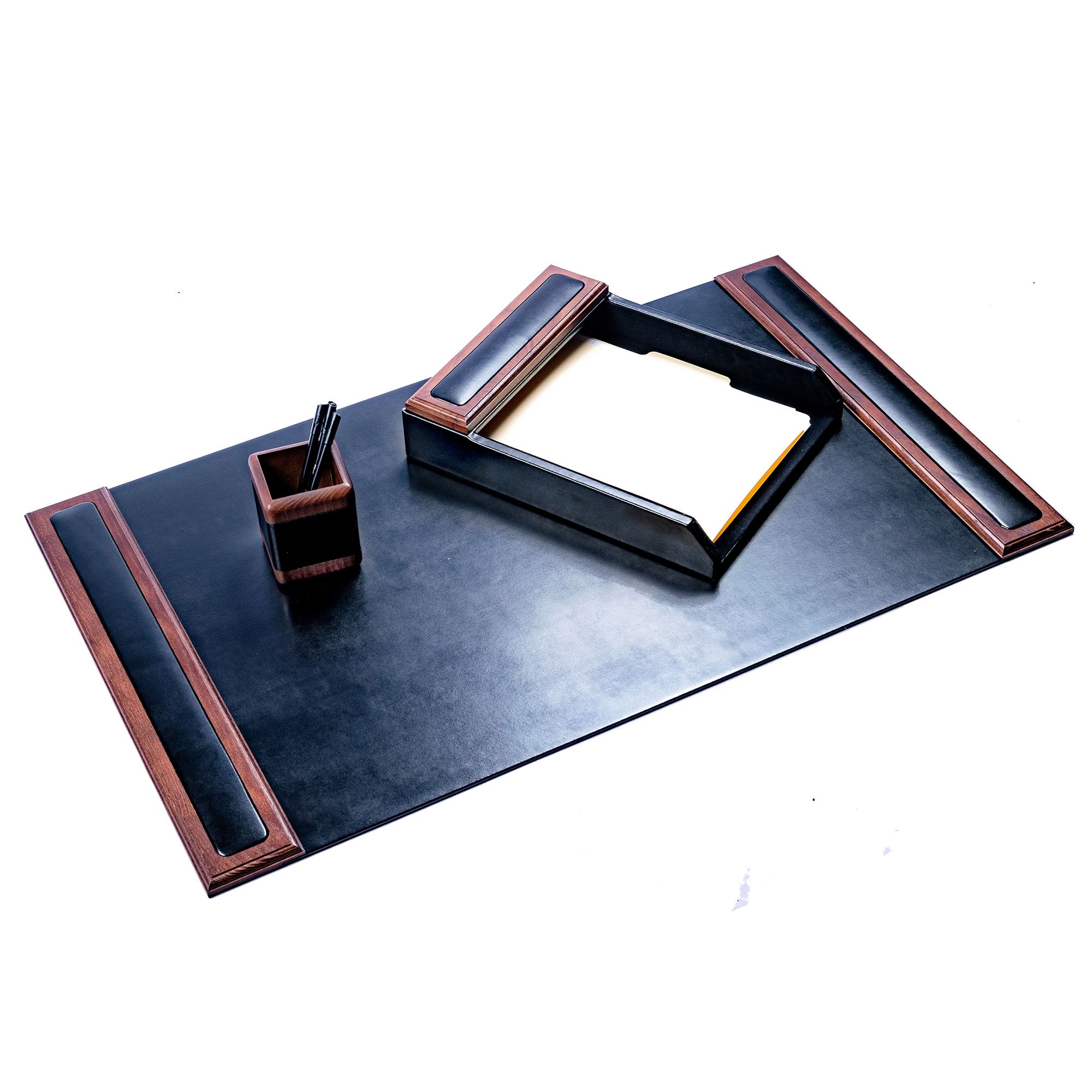 Walnut & Leather 3-Piece Desk Set