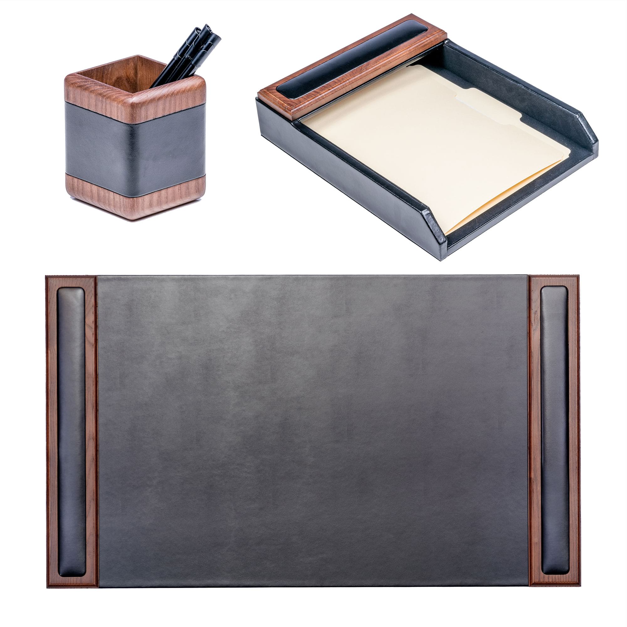 Walnut & Leather 3-Piece Desk Set