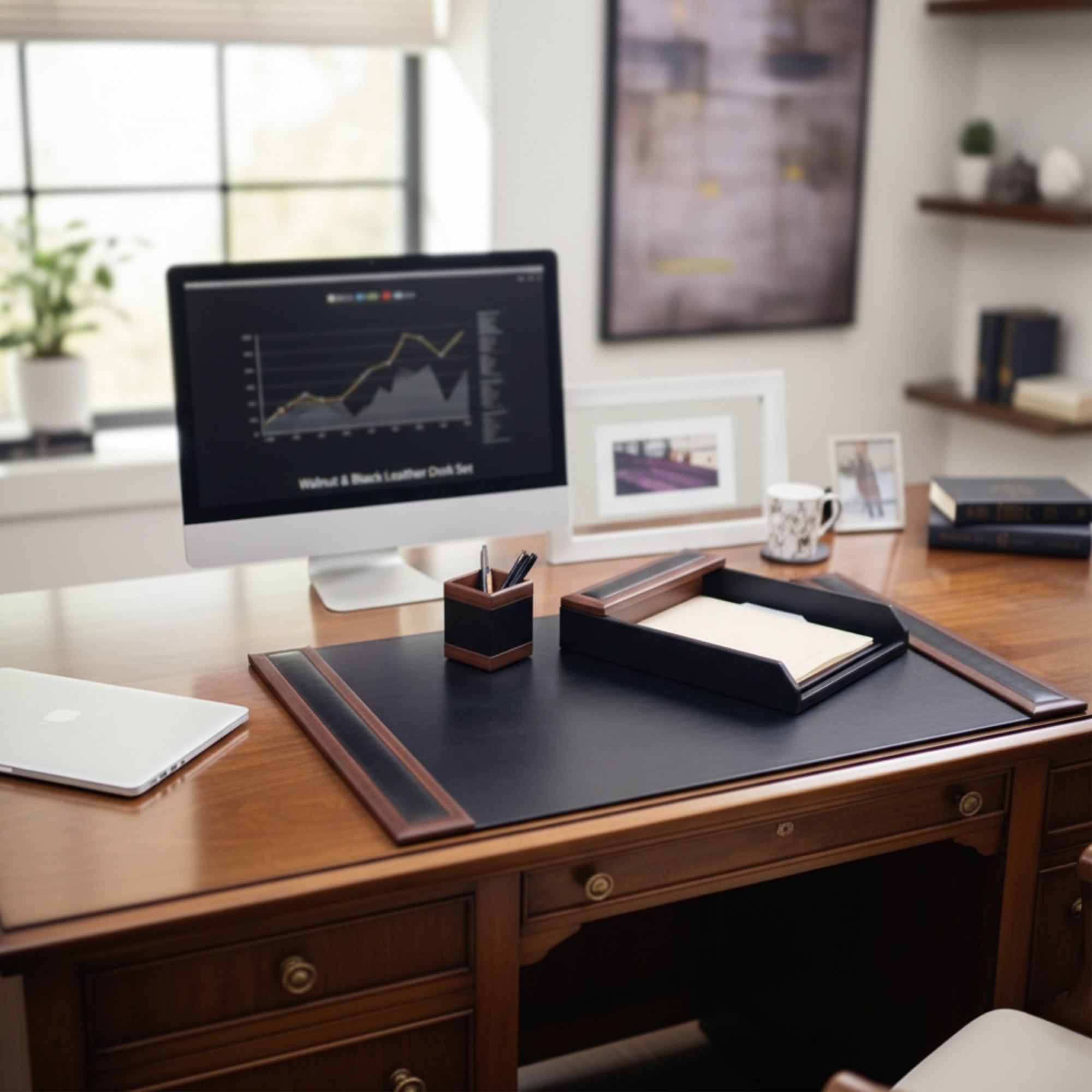 Walnut & Leather 3-Piece Desk Set