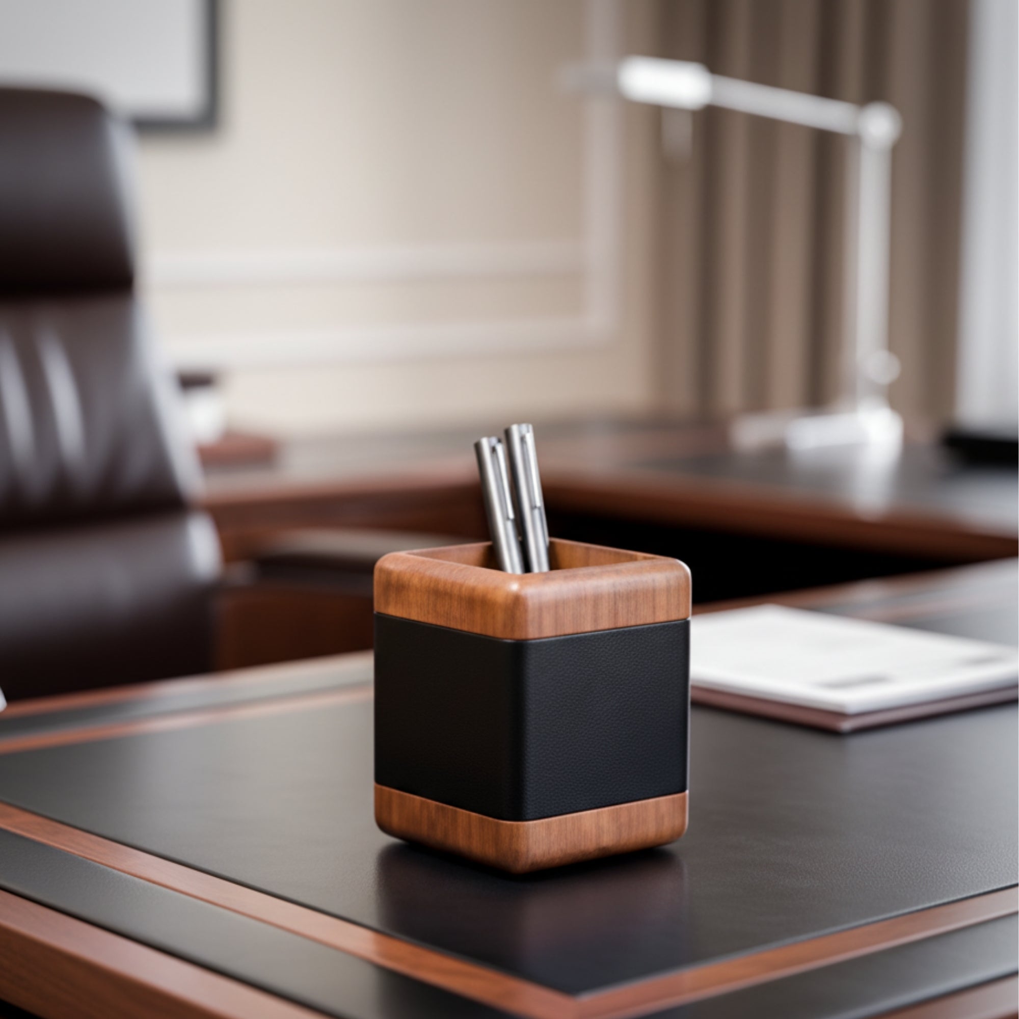 Walnut & Leather 3-Piece Desk Set