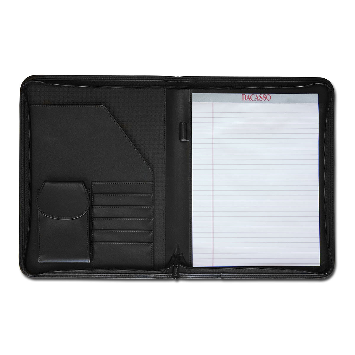 Classic Black Leather Deluxe Letter-Size Zip-Around Portfolio