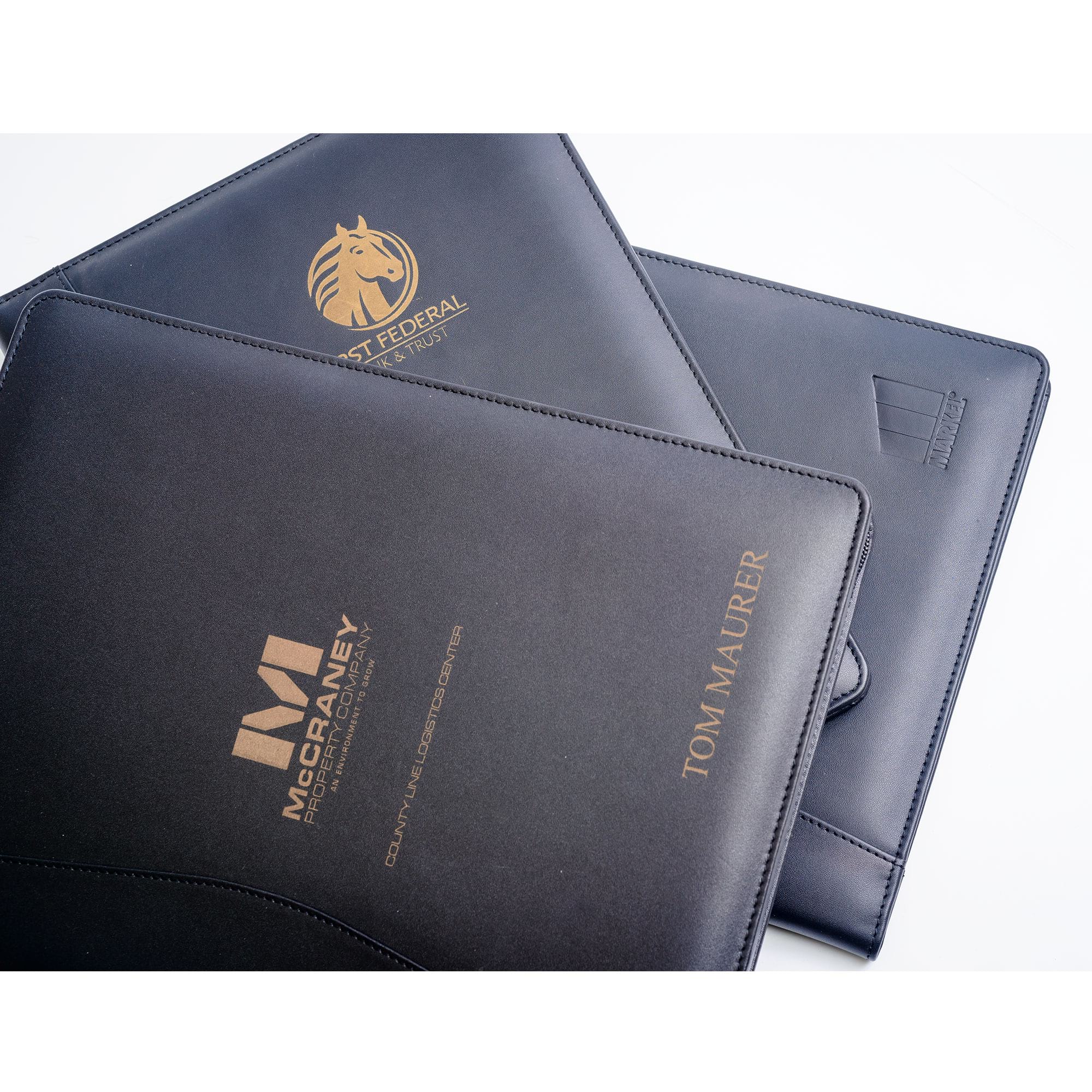 Classic Black Leather Deluxe Letter-Size Zip-Around Portfolio