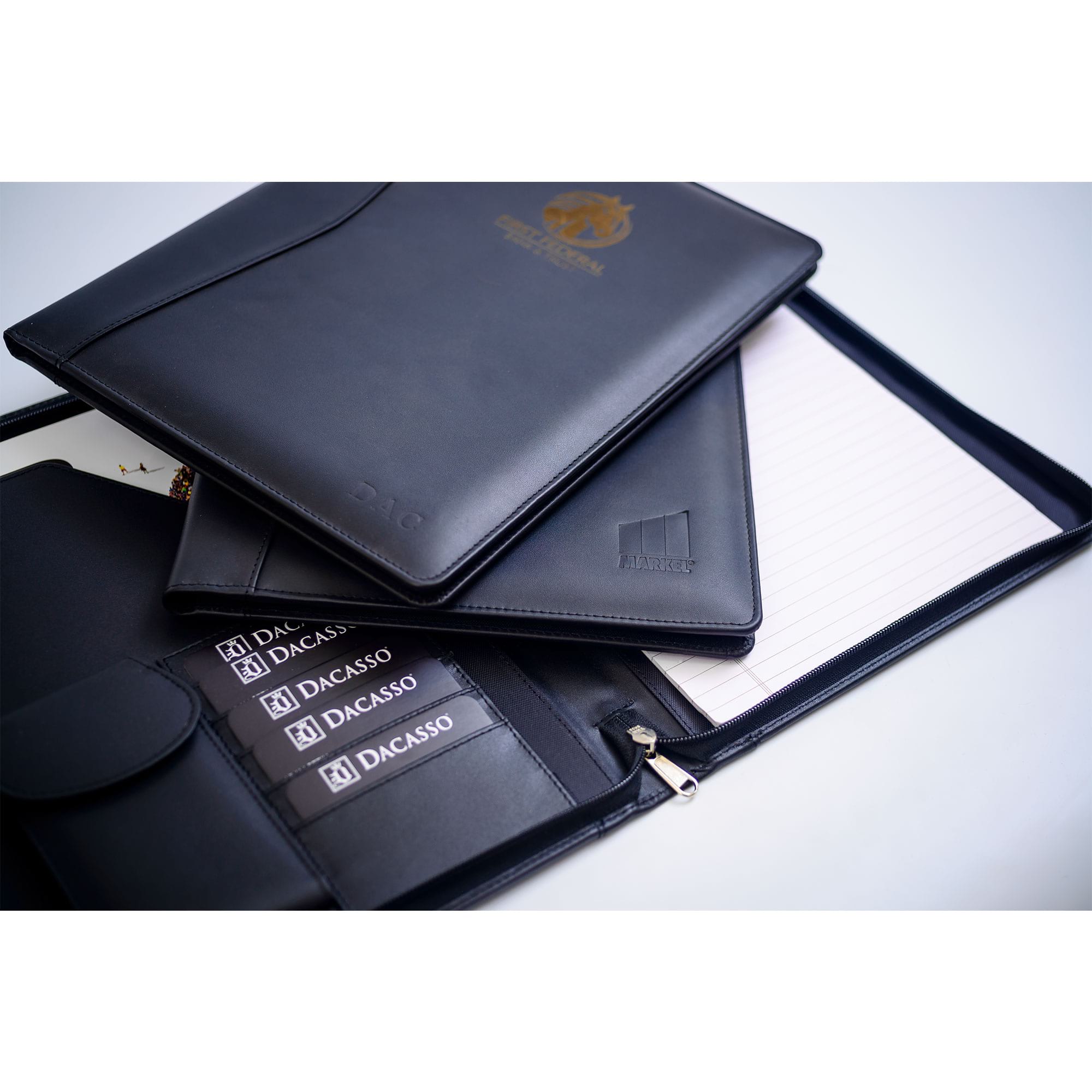 Classic Black Leather Deluxe Letter-Size Zip-Around Portfolio