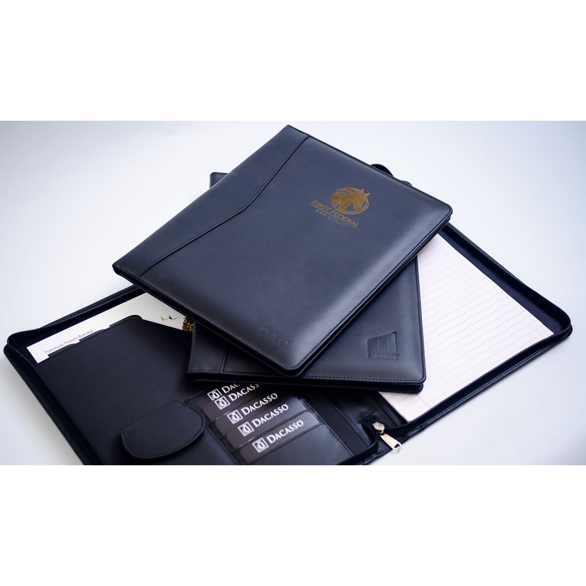 Classic Black Leather Deluxe Letter-Size Zip-Around Portfolio