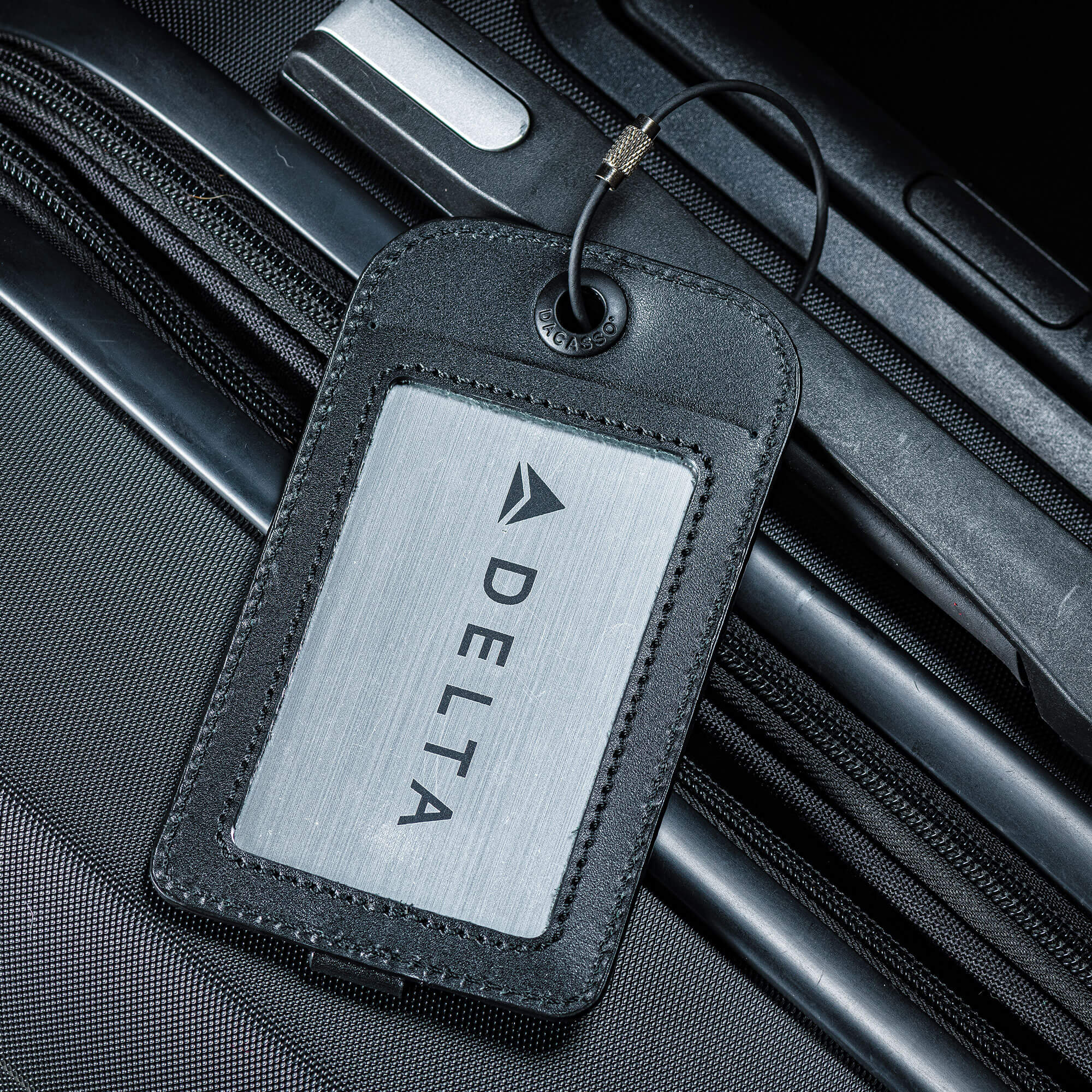 Black Leather Luggage Tag with Plate Insert