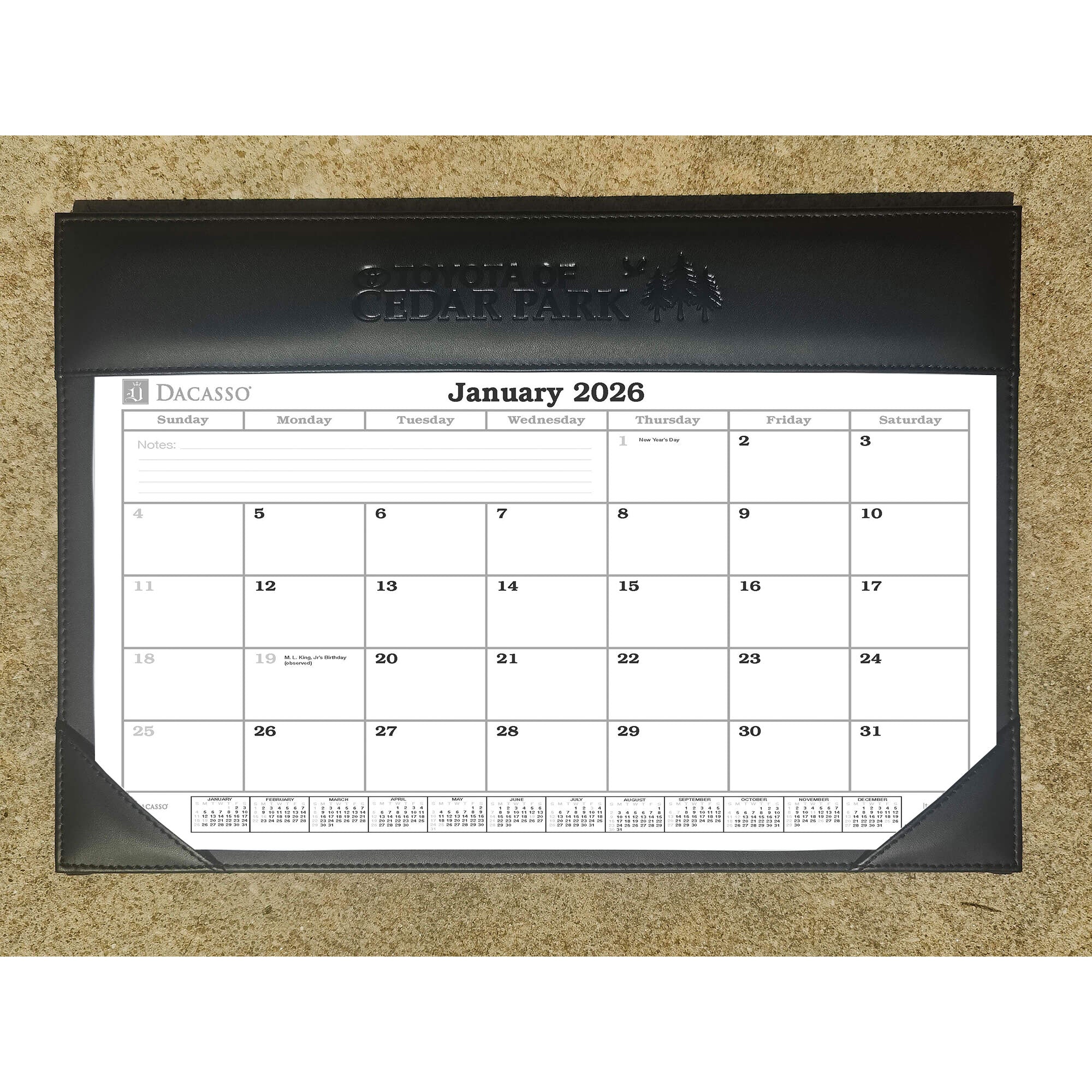 Black Leather Double Wall Calendar w/ Insert