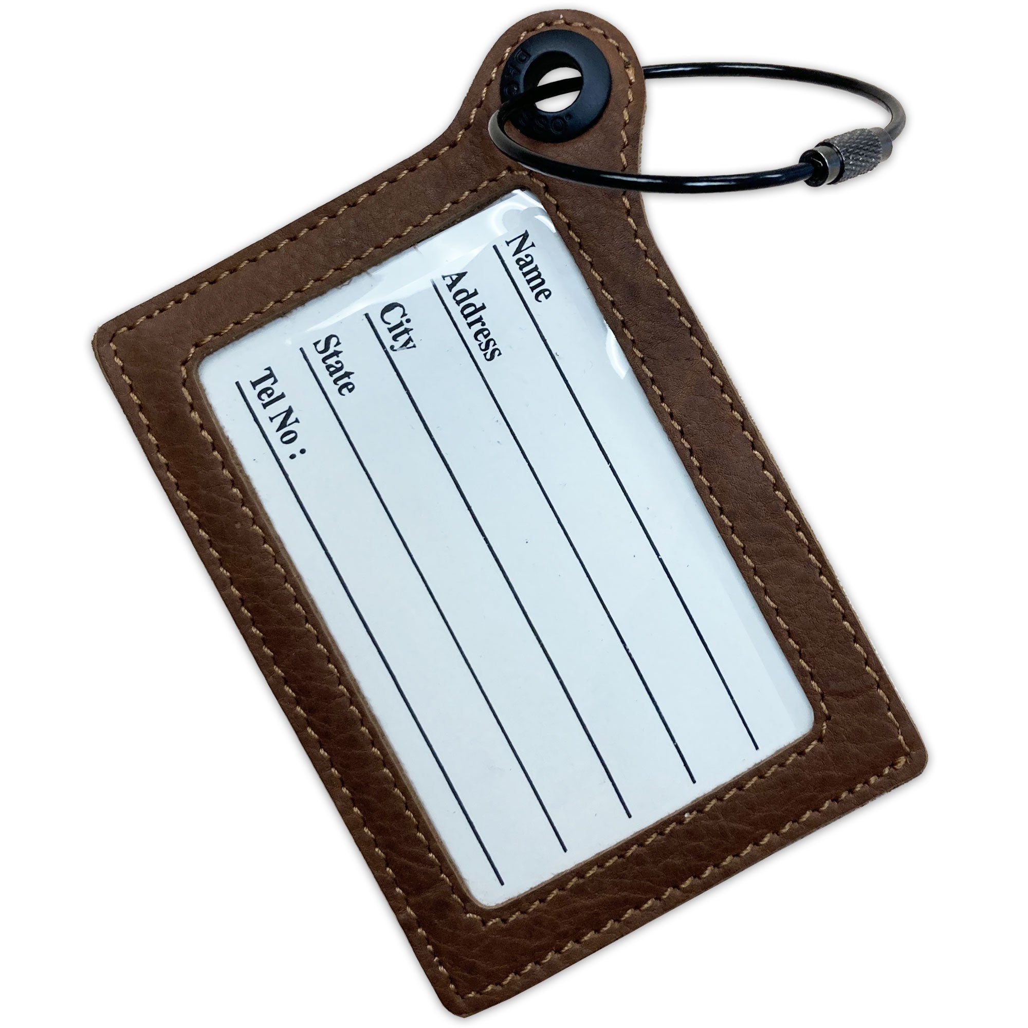 Travelers Envy Leather Luggage Tag with Metal Cable - Angus Beef Brown