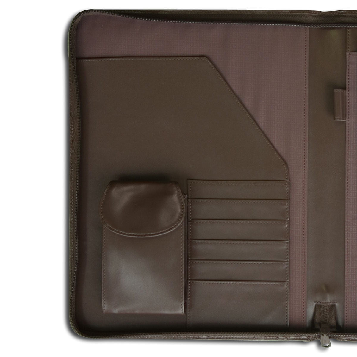 Chocolate Brown Leather Deluxe Letter-Size Zip-Around Portfolio