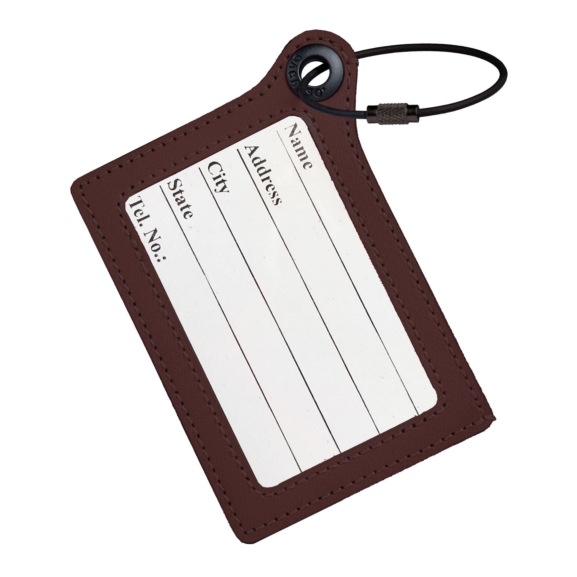 Travelers Envy Leather Luggage Tag with Metal Cable - Chocolate Brown