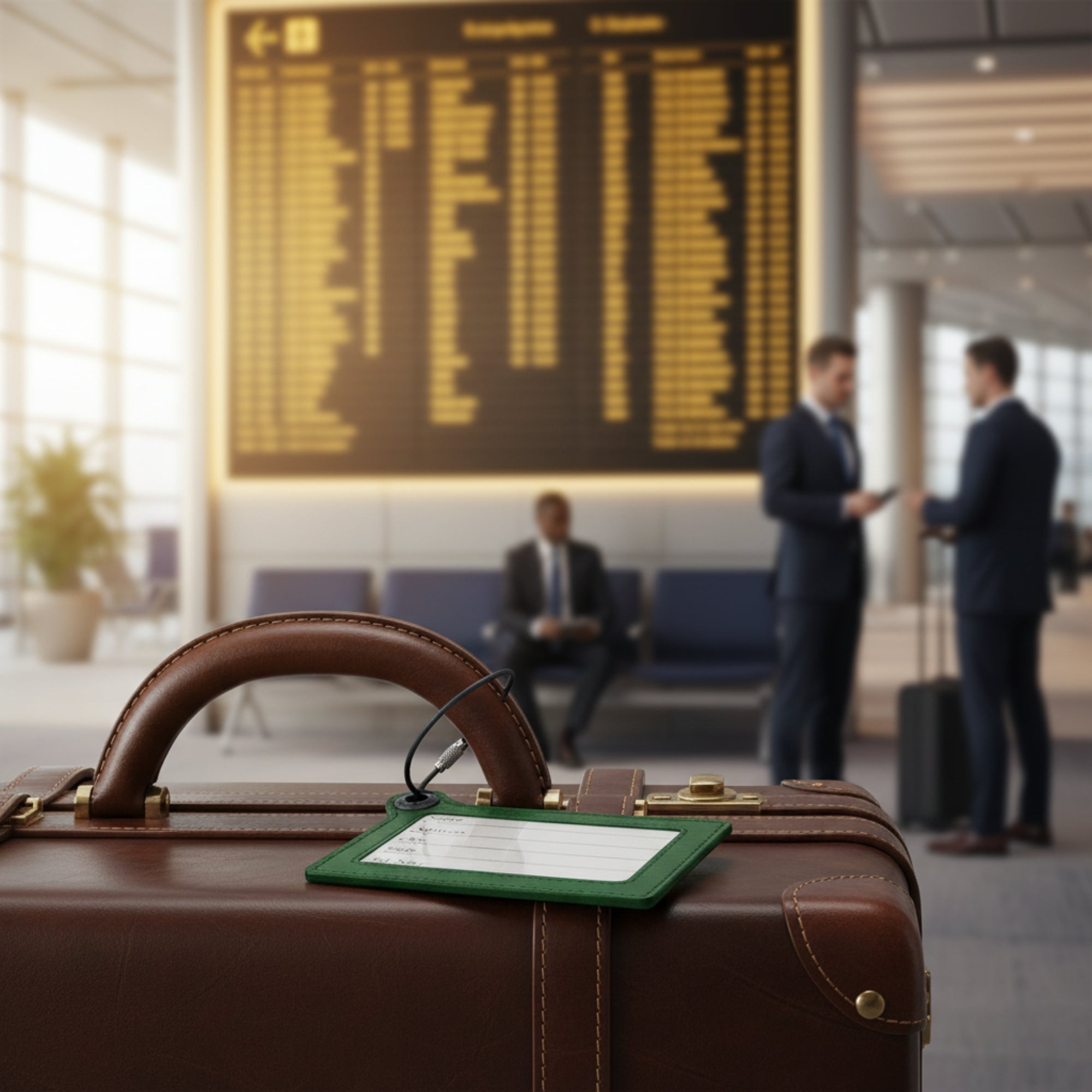 Travelers Envy Leather Luggage Tag with Metal Cable - Dark Green