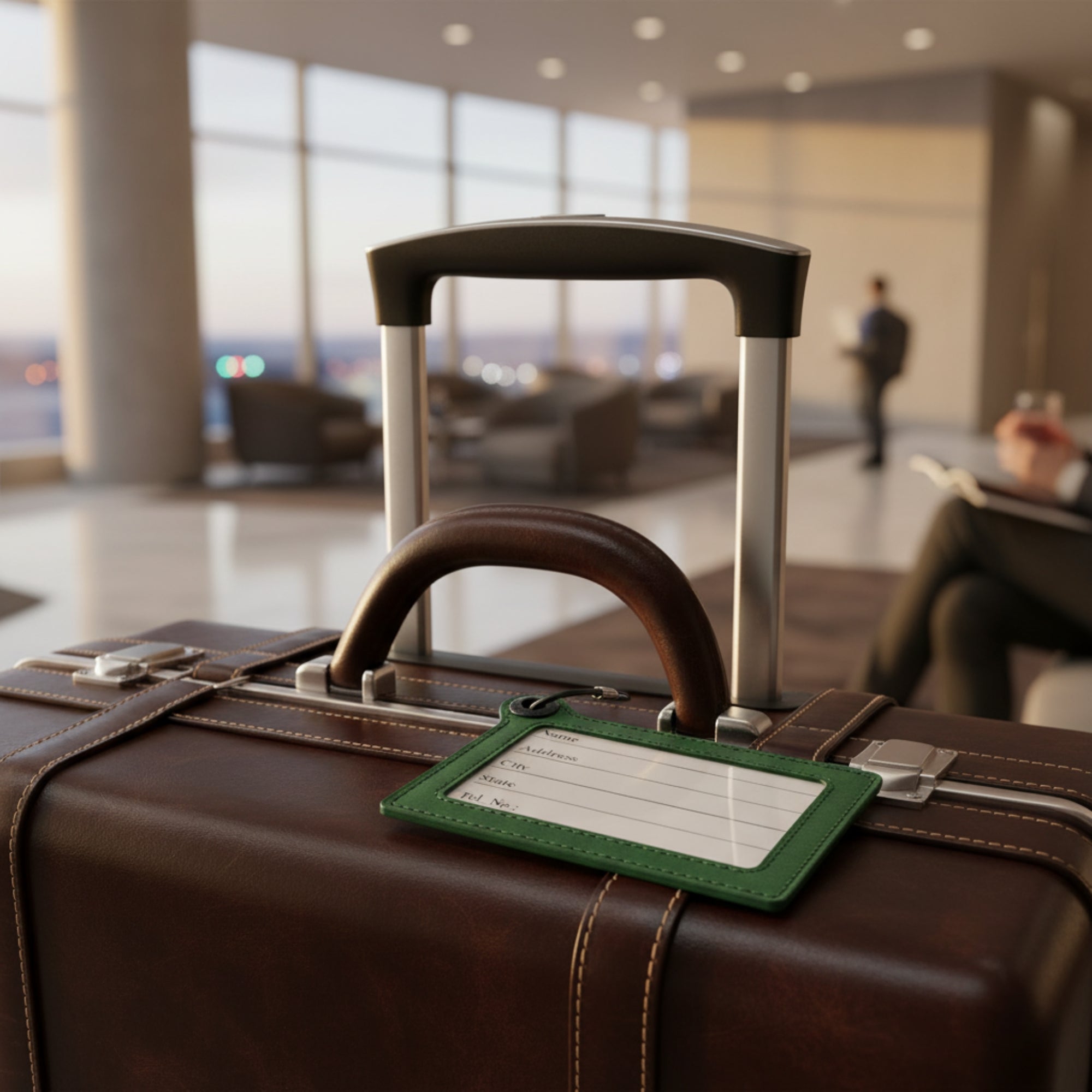 Travelers Envy Leather Luggage Tag with Metal Cable - Dark Green