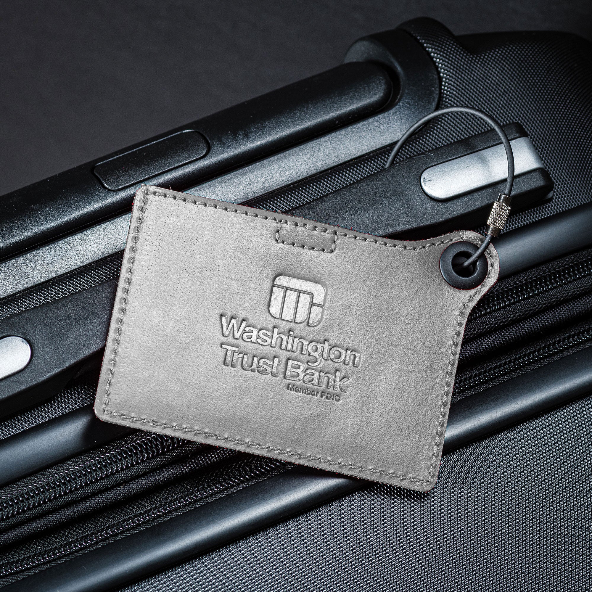 Travelers Envy Leather Luggage Tag with Metal Cable - Gray