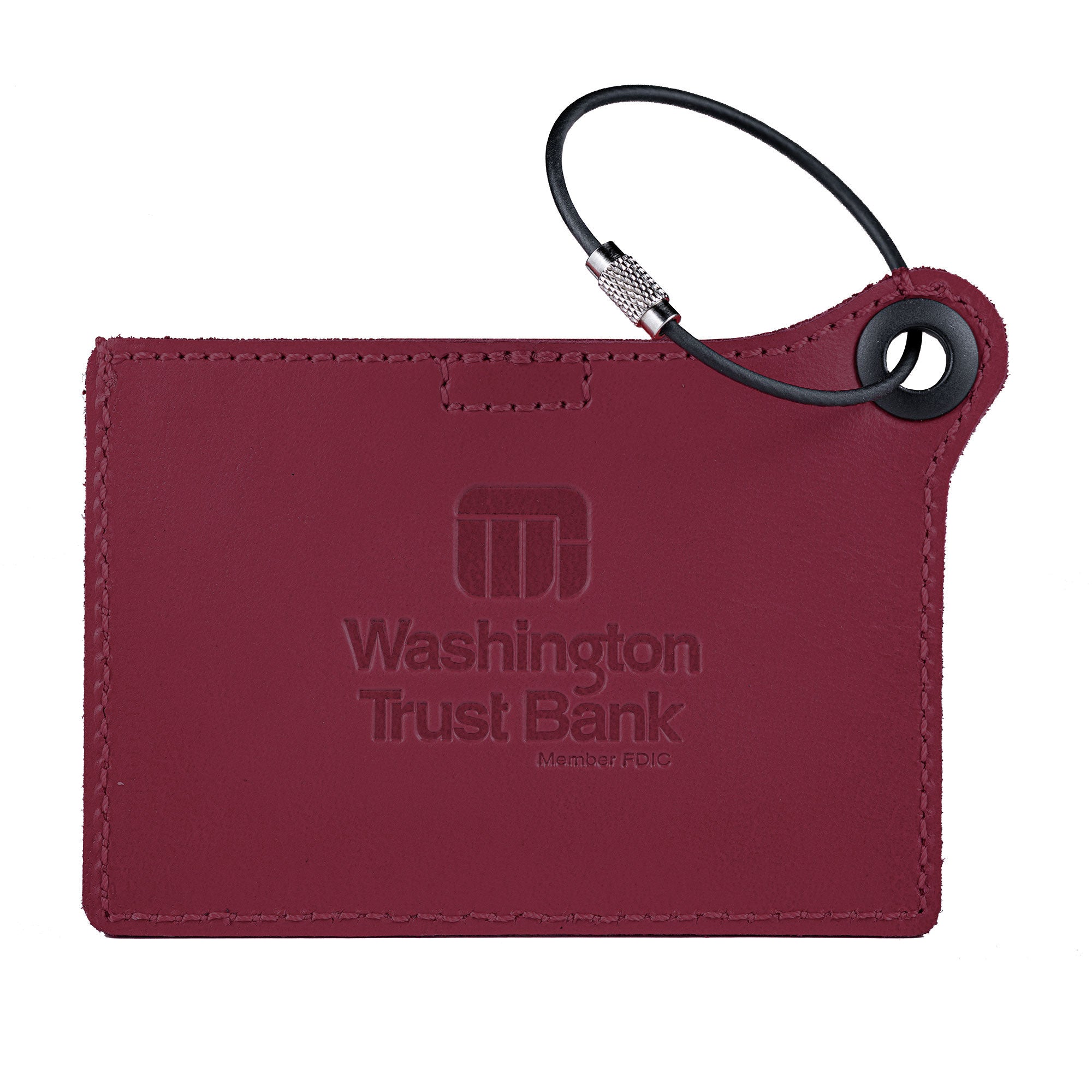 Travelers Envy Leather Luggage Tag with Metal Cable - Burgundy