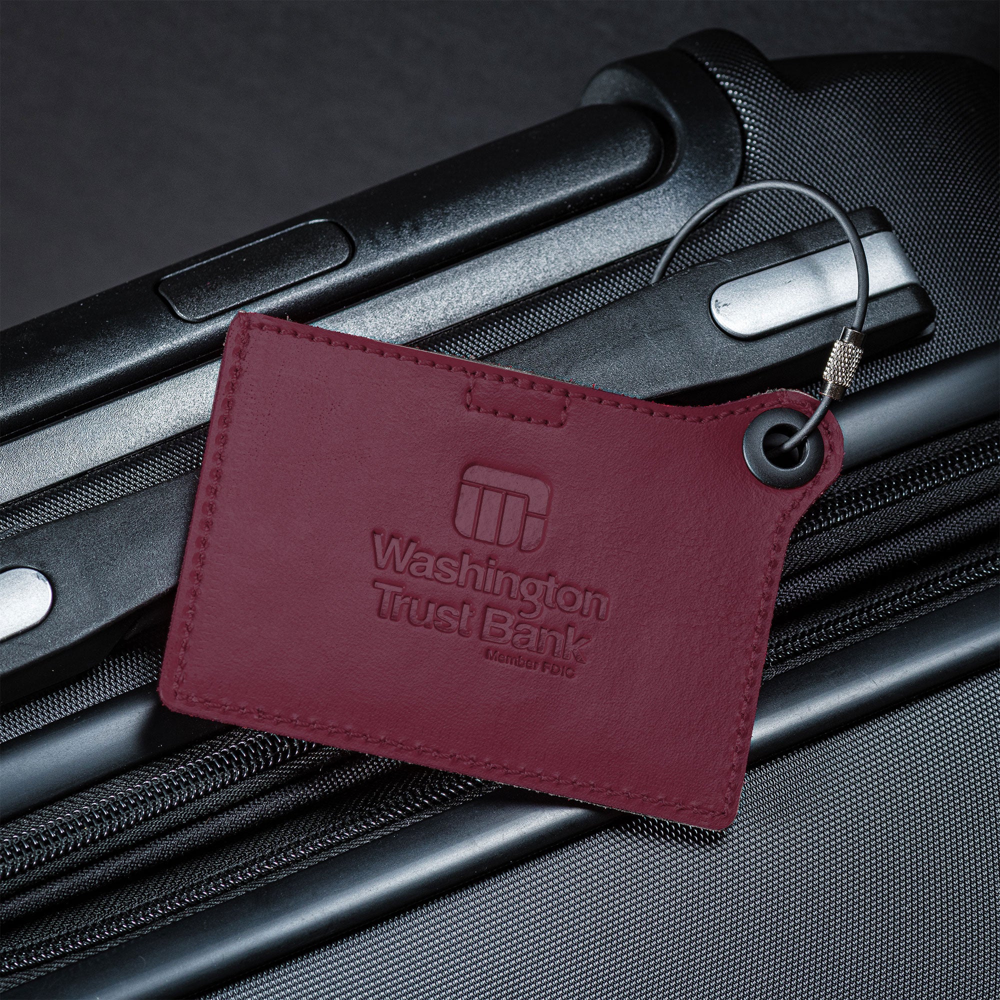 Travelers Envy Leather Luggage Tag with Metal Cable - Burgundy