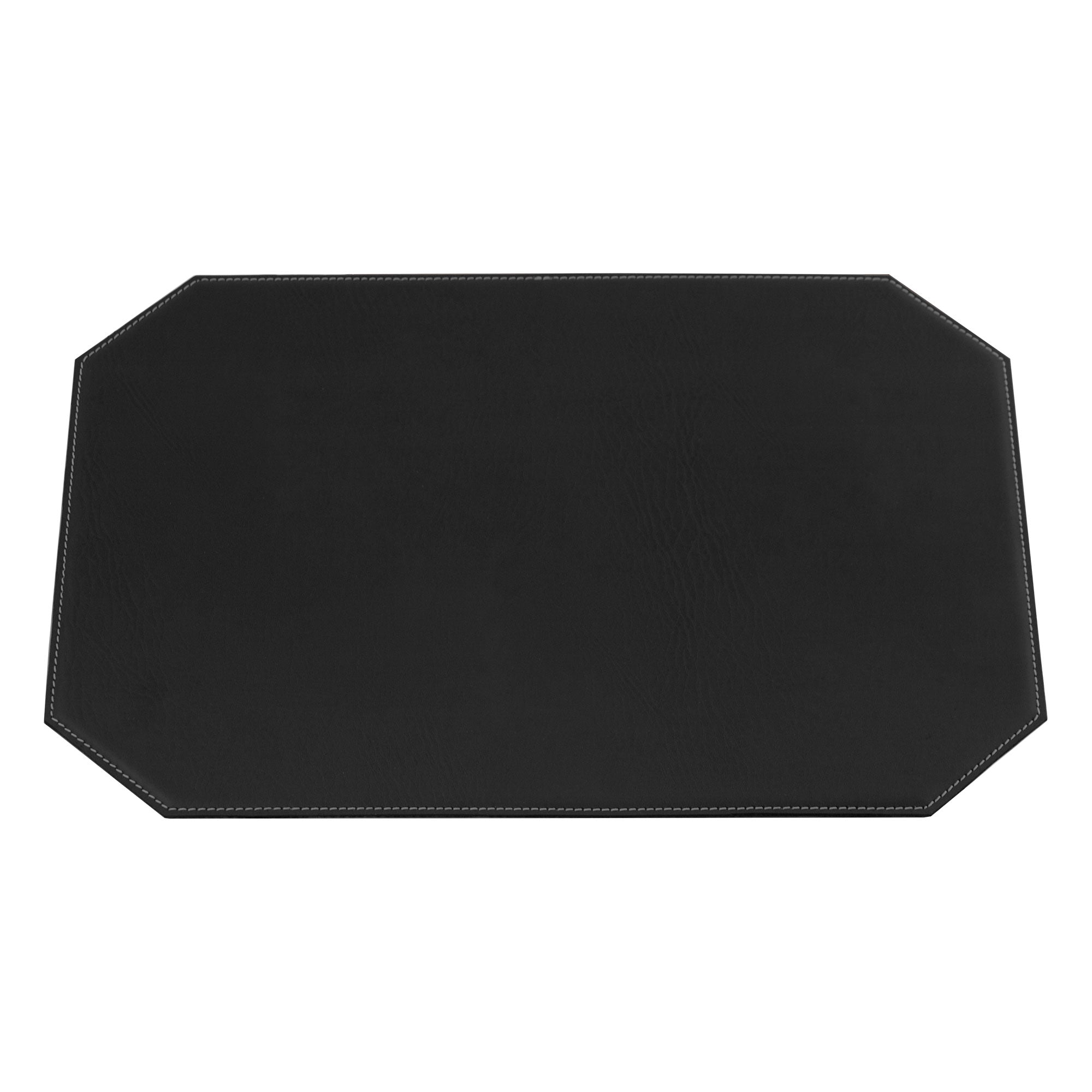 Black 17" x 12" Leatherette Cut Corner Placemat w/ White Stitching
