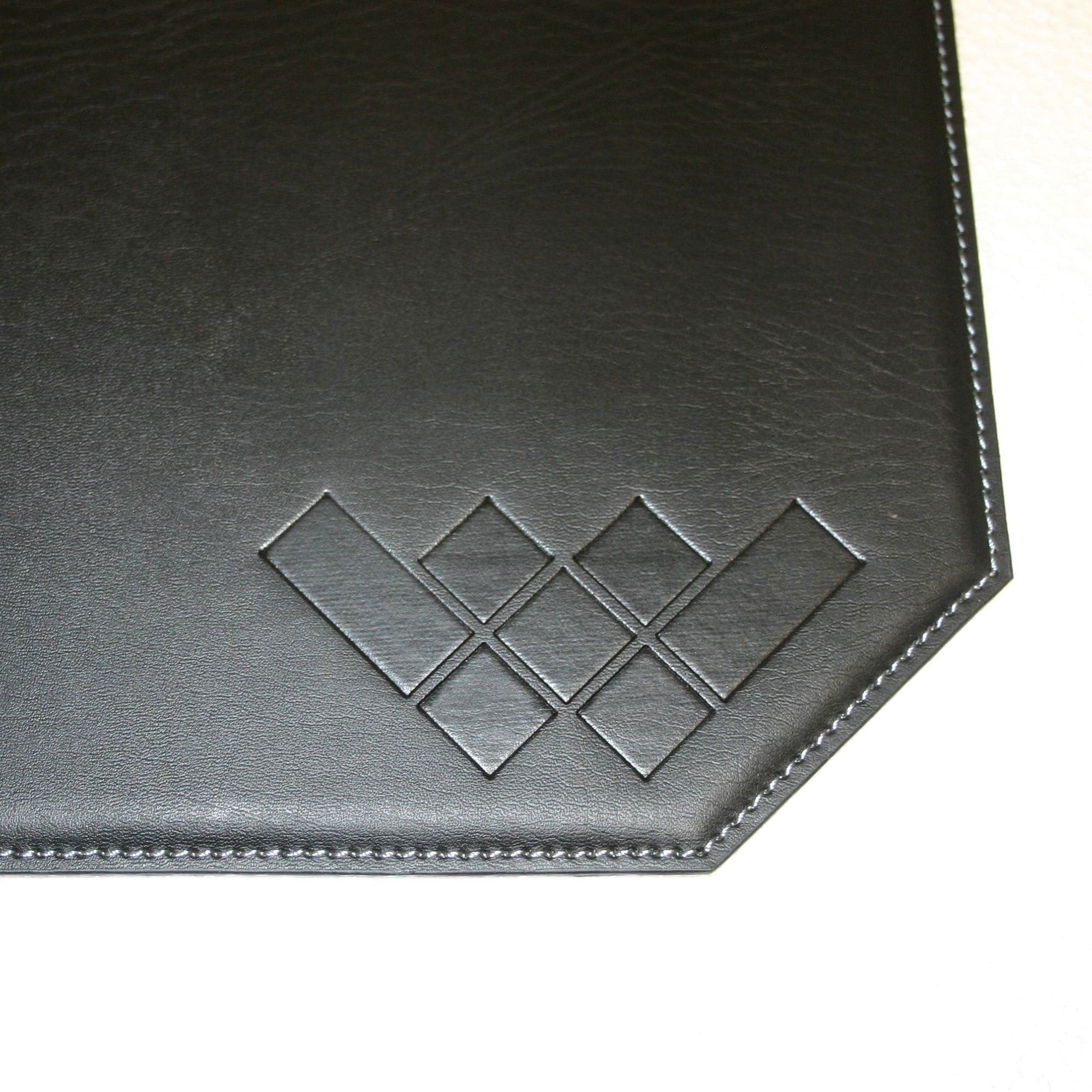 Black 17" x 12" Leatherette Cut Corner Placemat w/ White Stitching