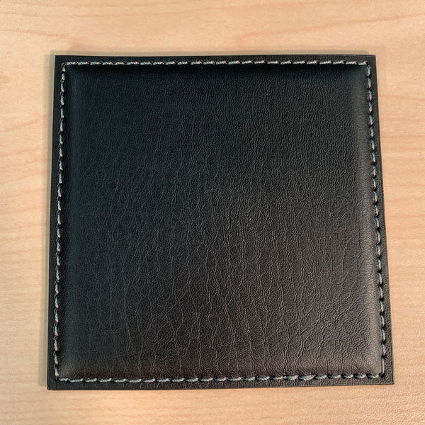Black Leatherette Low Profile Coaster w/ White Stitching