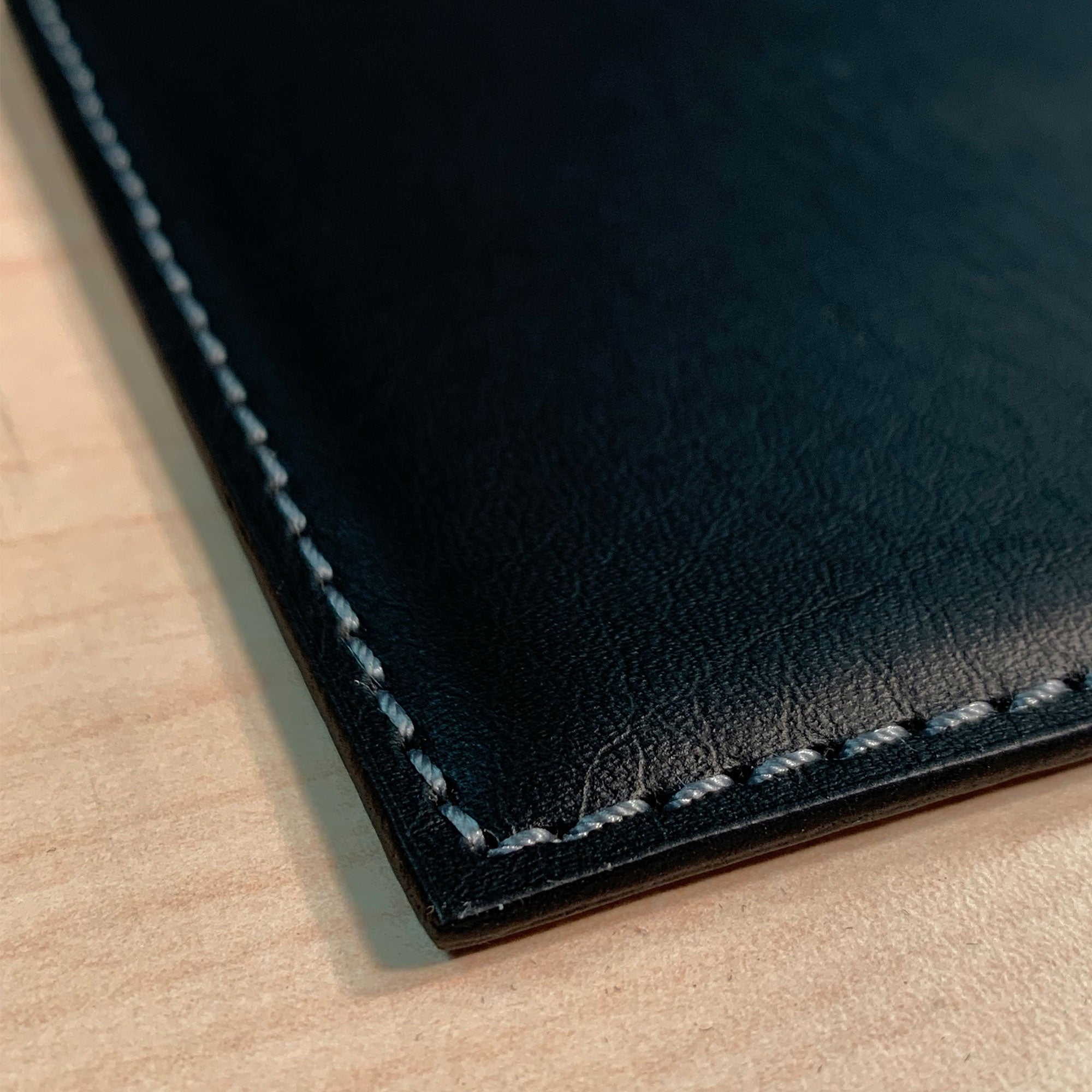 Black Leatherette Low Profile Coaster w/ White Stitching